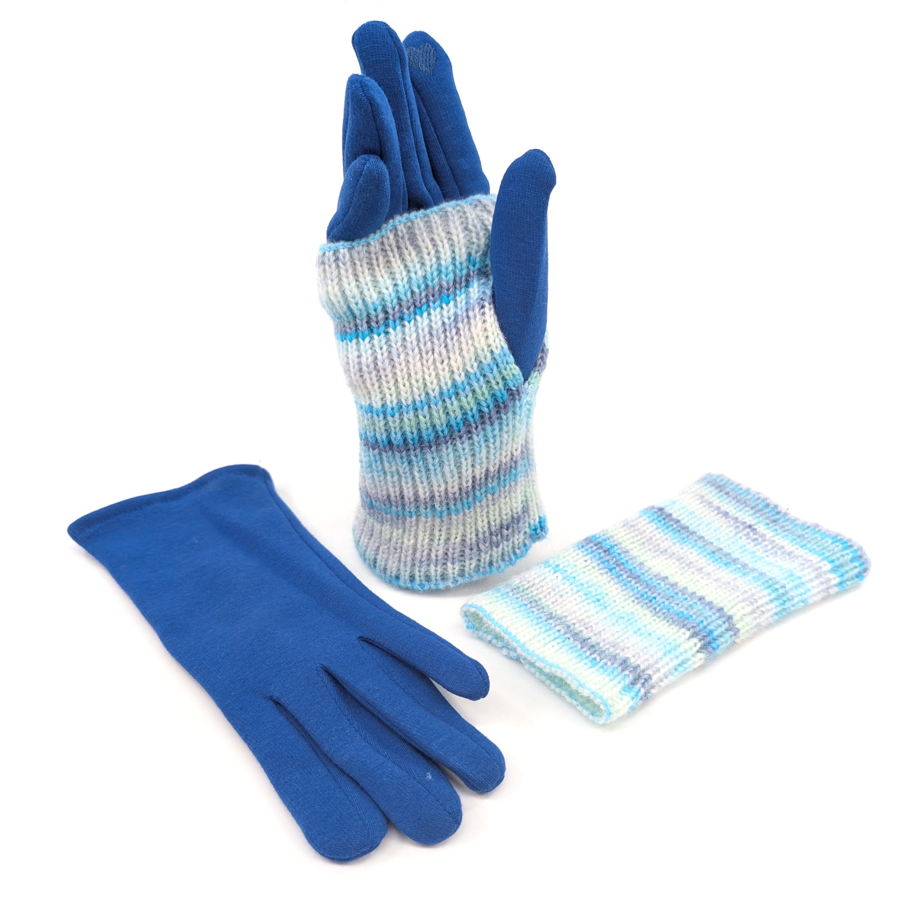 Multi Striped Two in One Gloves - Ocean Waves Design | Warm & Stylish Winter Accessories for Men & Women | Perfect for Skiing, Snowboarding & Outdoor Activities