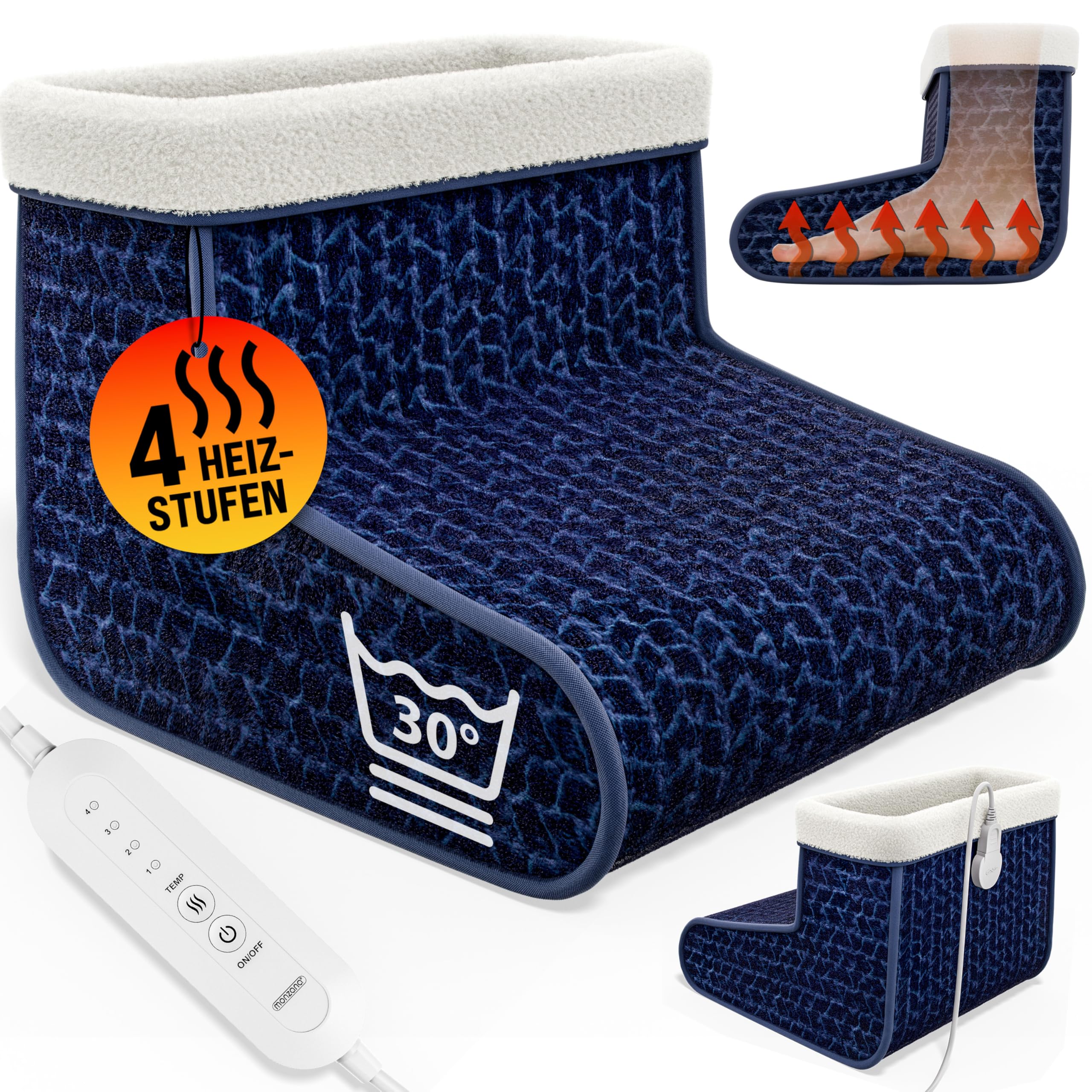 MONZANA® Electric Foot Warmer with 4 Heat Settings & Timer, Size 46.5 - Overheat Protection, Washable - Perfect for Winter, Home & Office Use
