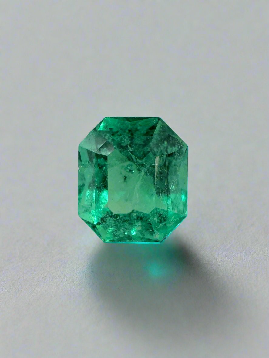 0.83 Carat 6x5mm Bluish Green Natural Loose Colombian Emerald Gemstone - Emerald Cut with Clipped Corners for Jewelry Making, Engagement Rings & Fine Collections