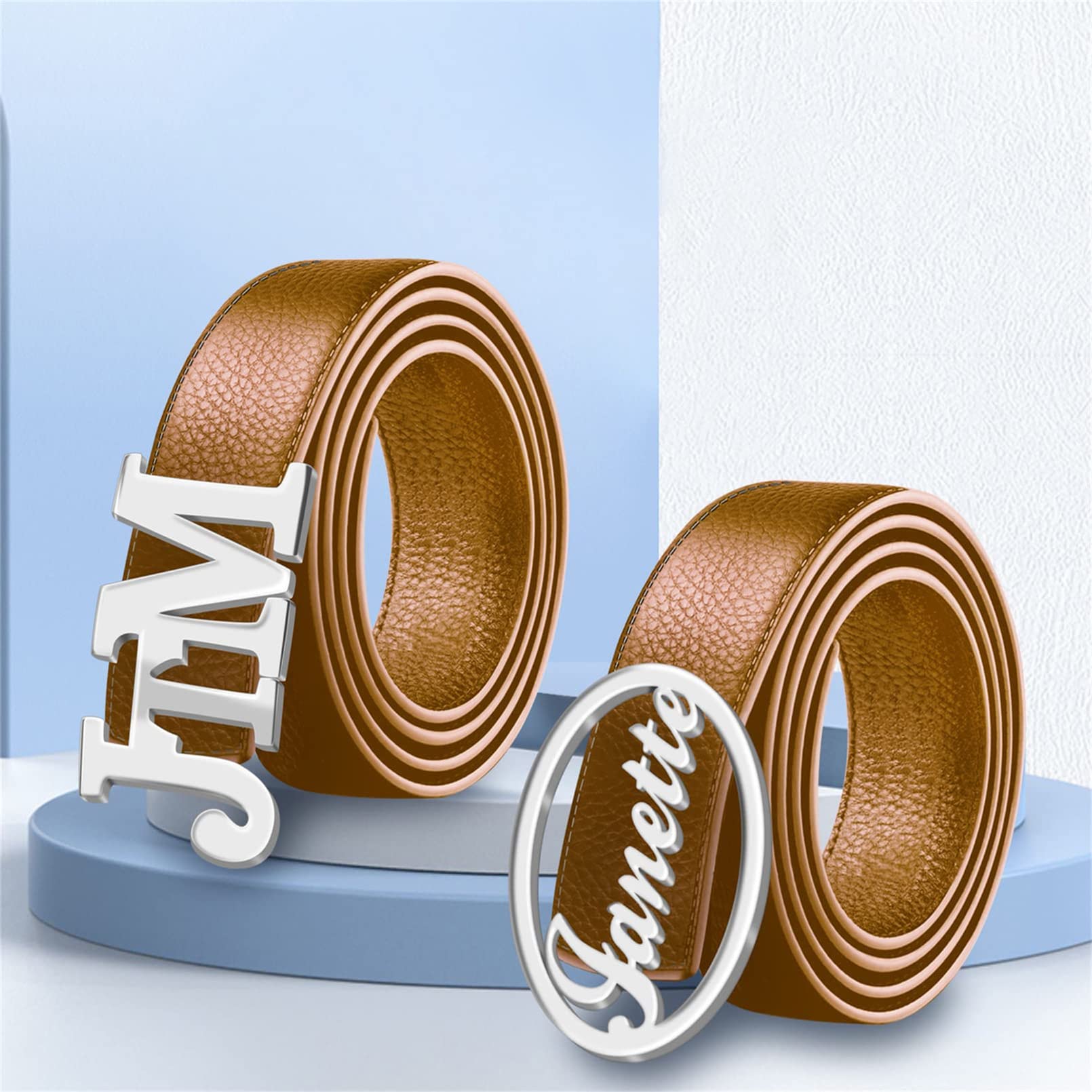 Custom Personalized Men's Leather Dress Belt with Name Buckle - Adjustable Belts for Dad & Husband - Perfect for Father's Day Gifts, Business Attire & Formal Occasions