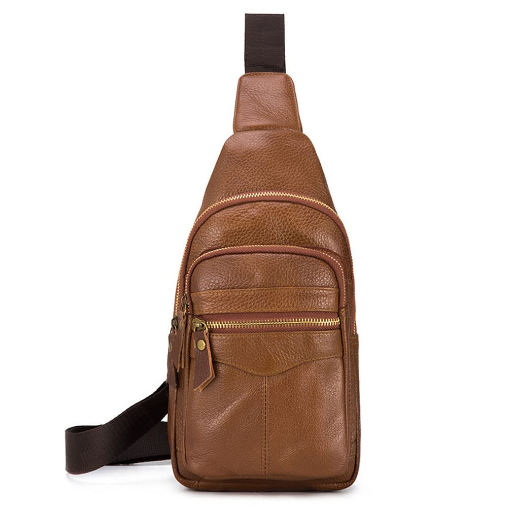 Leathario Genuine Leather Sling Bag for Men - Crossbody Chest Shoulder Backpack - Small Multipurpose Daypack for Travel, Work & Outdoor Adventures