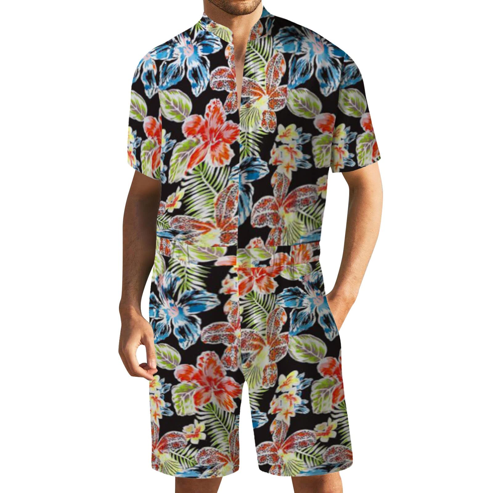 YpingLonk Men's Summer Fashion Jumpsuit - Casual Beach Swimwear with Zipper & Liner | Digital Print Leisure Romper for Swimming, Vacation & Outdoor Activities