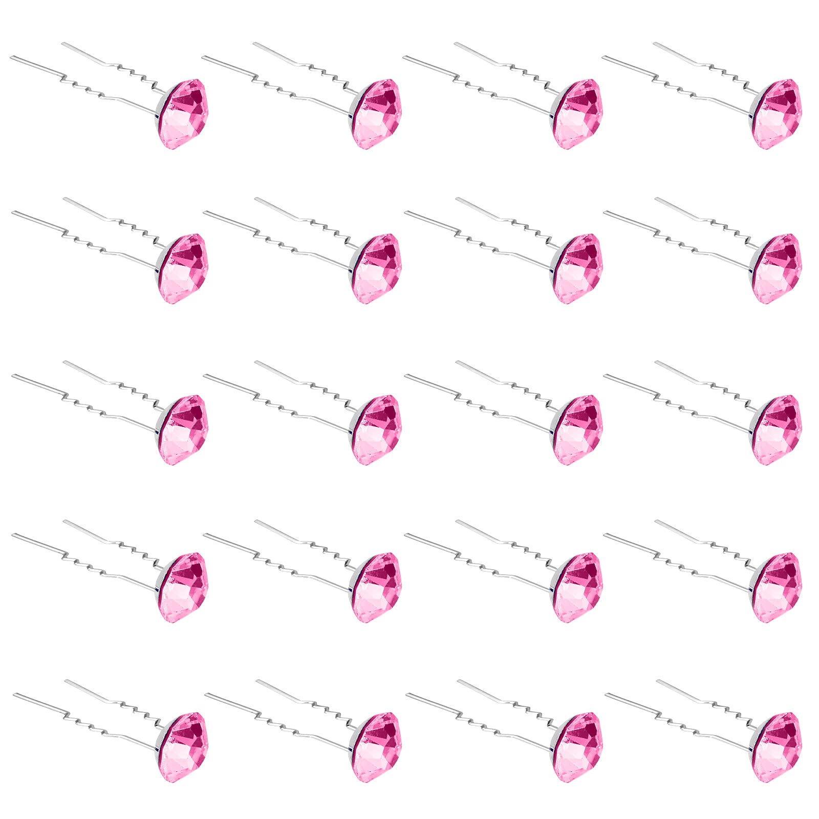 20 Pack Pink Rhinestone Hair Clips - Crystal Bridal Hair Pins for Women Wedding Hair Accessories - Includes Clear Storage Container - Perfect for Bridal Party, Prom, and Special Occasions