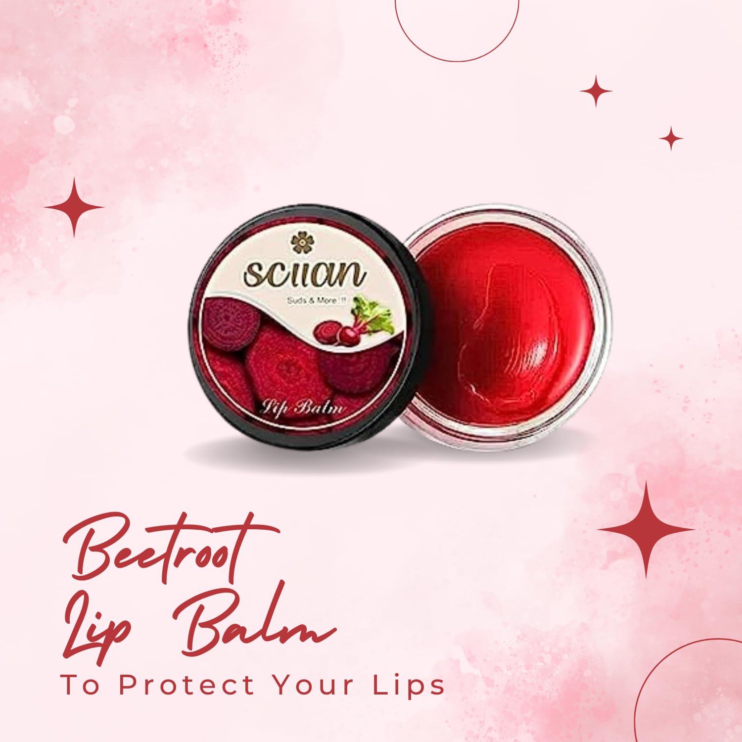 SCIIAN Herbal Beetroot Lip Balm - 10g | SPF Lip Balm for Dry & Chapped Lips | Lightening & Nourishing Lip Care with Vitamin E, Shea Butter & Jojoba Oil | Pack of 2 | Perfect for Daily Hydration, Sun Protection & Night Lip Treatment