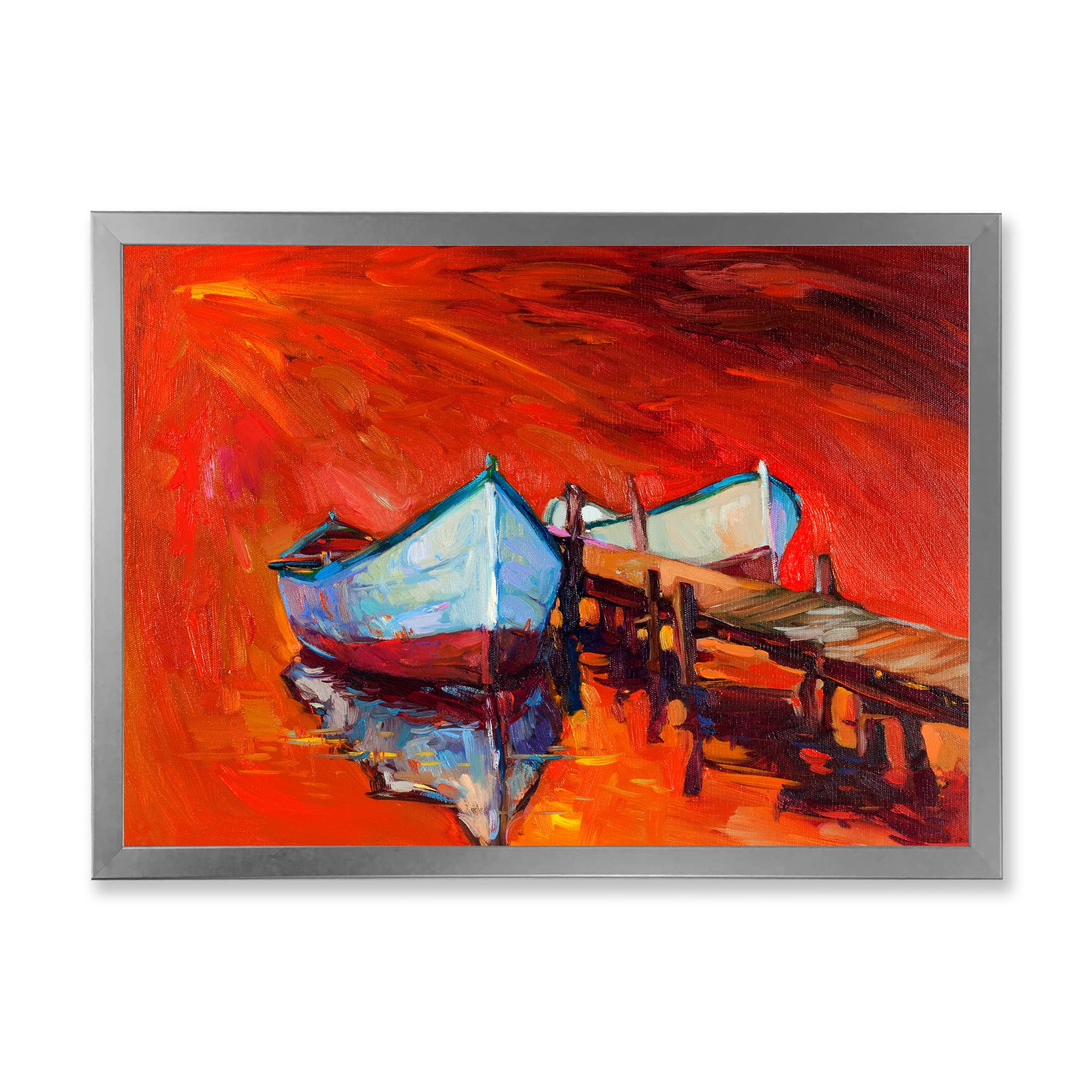 DesignQ Boats Resting On The Water Near Coastal Town IV - Nautical & Coastal Framed Wall Art Print for Beach House Decor, Ocean Themed Living Room, or Seaside Bedroom