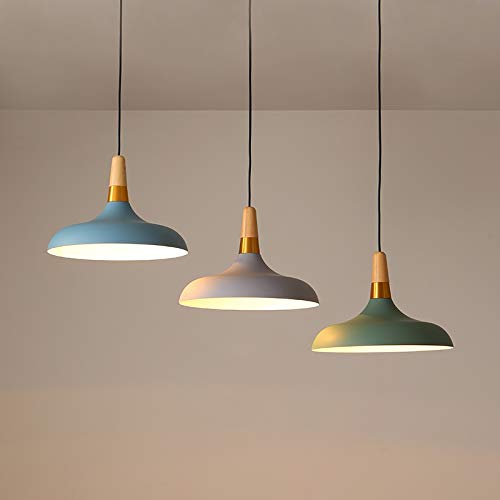 Dimmable Modern Pendant Light with Juno Track System - Macaron Green Lampshade, J-Type Track Light with Wooden Handle | Customizable 3-Light 1ft Fixture for Kitchen Island, Dining Room & Living Room Lighting