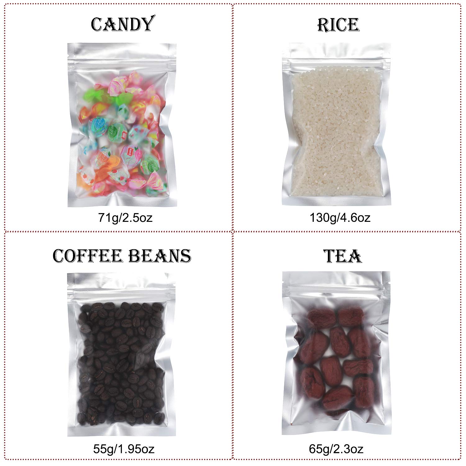 Blulu 100-Pack Resealable Smell Proof Mylar Bags 5x7 Inches - Airtight Food Storage Pouches for Snacks, Coffee, Tea & Cannabis | Perfect for Party Favors, Travel & Home Organization (Black)