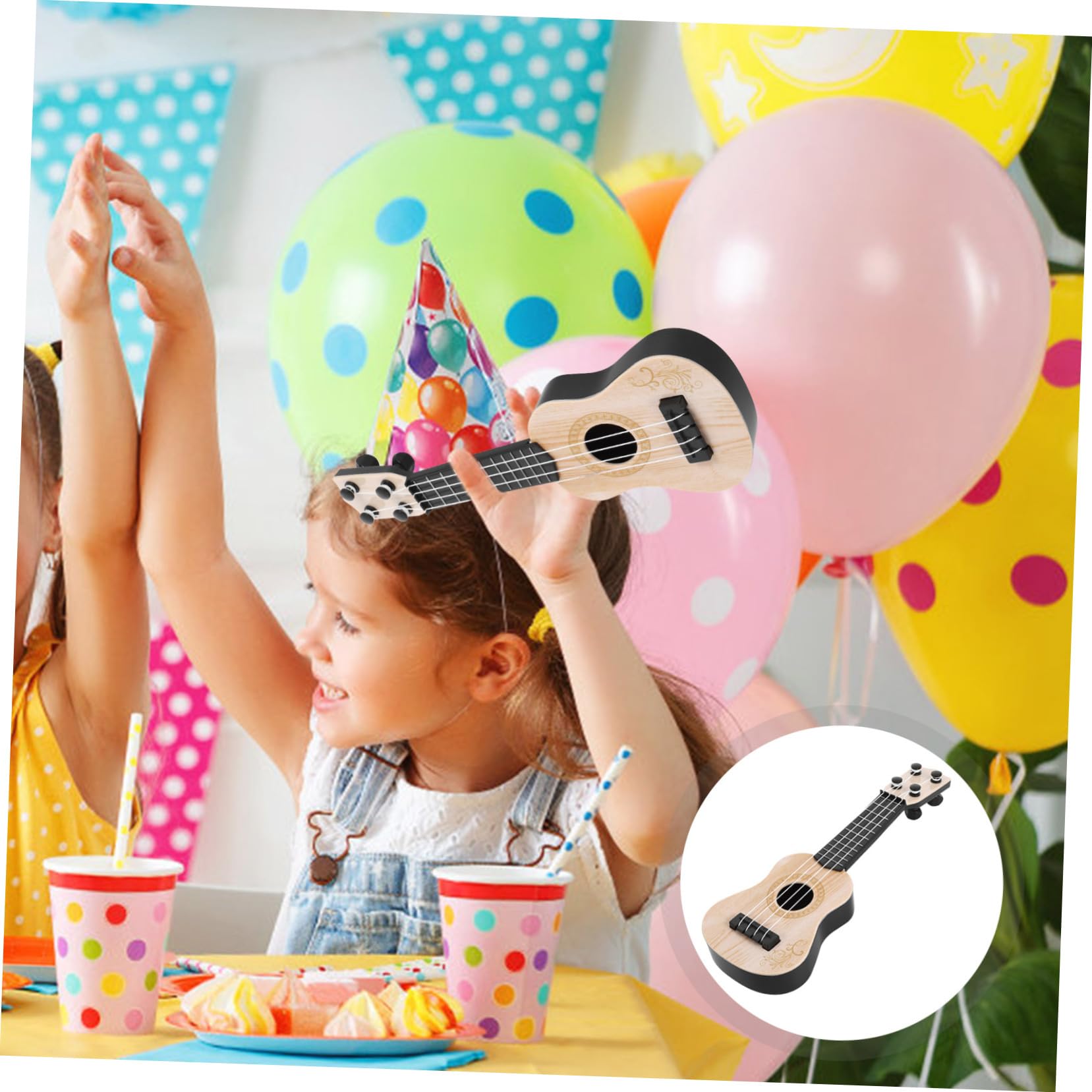 TOYANDONA Mini Ukulele Guitar Toy - 21 Inch Small Plastic Ukulele for Kids Beginners, Musical Instrument Gift for Toddlers & Children (White & Beige) - Perfect for Birthday Gifts, Music Lessons & Early Childhood Education