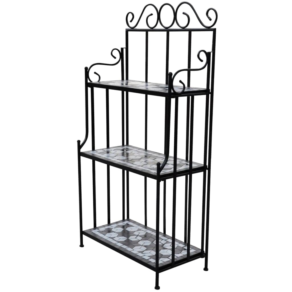 CHARMMA 3-Tier Tall Metal Plant Stand with Ceramic Tile - Multi-Tier Flower Pot Holder for Indoor & Outdoor Use - Perfect for Living Room, Balcony, Garden & Patio - Black (22.8