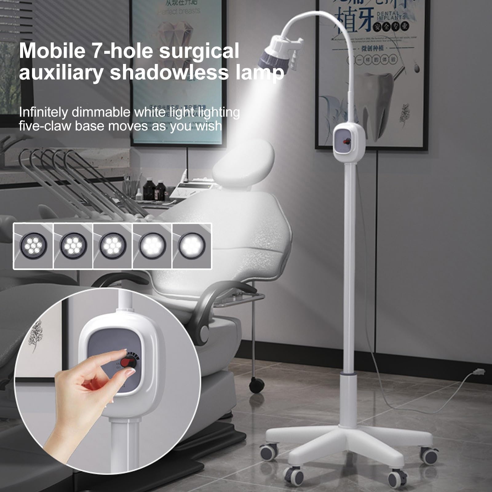 LED Surgical Light with Stepless Dimming & Adjustable Head - Medical Examination Lamp with 5 Universal Wheels for Gynecology, Outpatient, Dental Clinics & Operating Rooms - Perfect for Precise Illumination During Surgeries & Examinations
