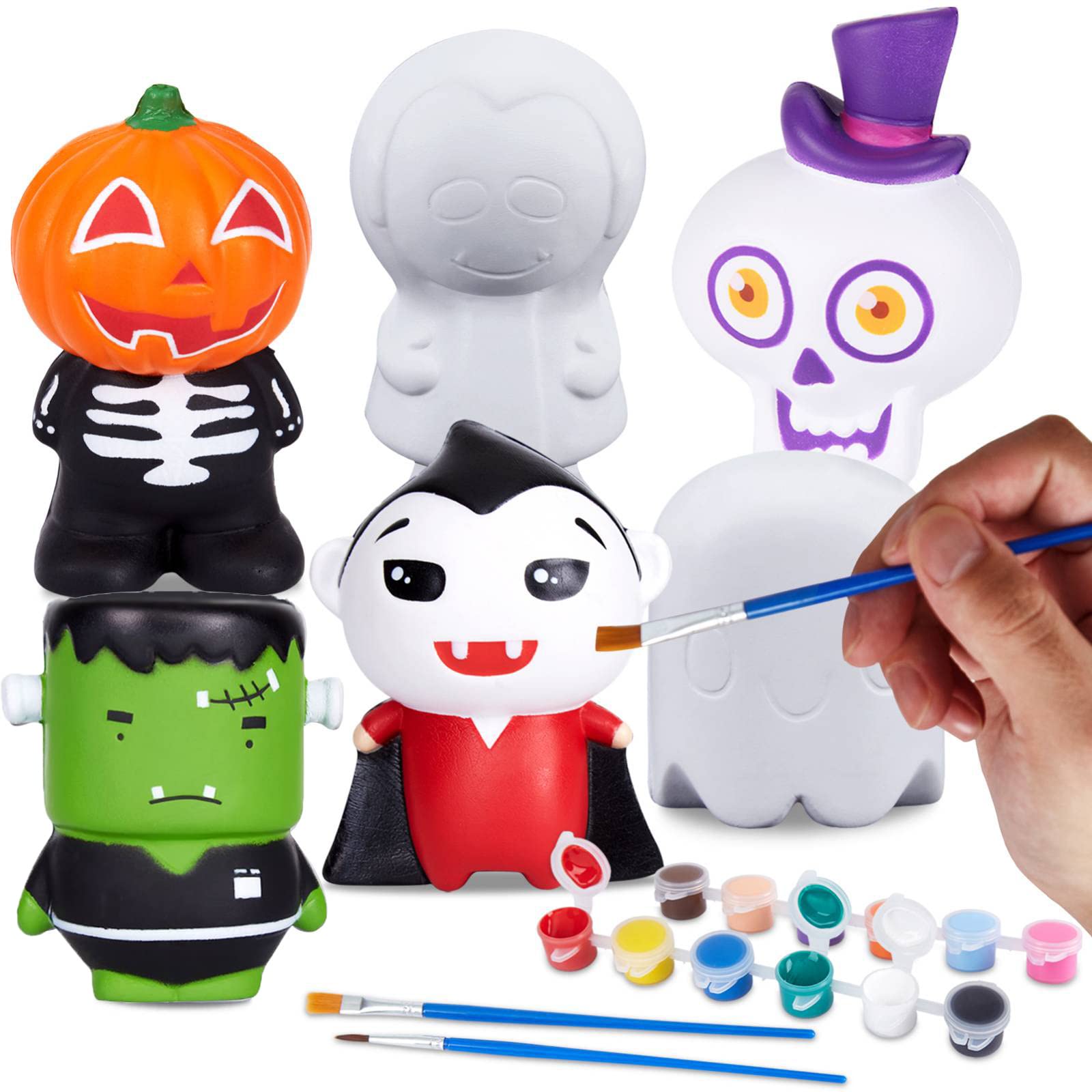 6 Pack Halloween Craft Kit for Kids - DIY Squishy Coloring Art & Painting Toy, Make Your Own Halloween Squishy Toys - Perfect for Halloween Party Favors, Classroom Activities & Creative Gift Ideas