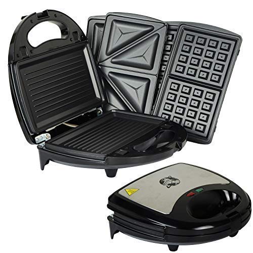 750W 3-in-1 Sandwich Maker & Waffle Iron - Panini Press, Toast Grill, and Breakfast Toaster for Home & Office - Perfect for Quick Meals, Snacks, and Family Breakfasts by Crystals®