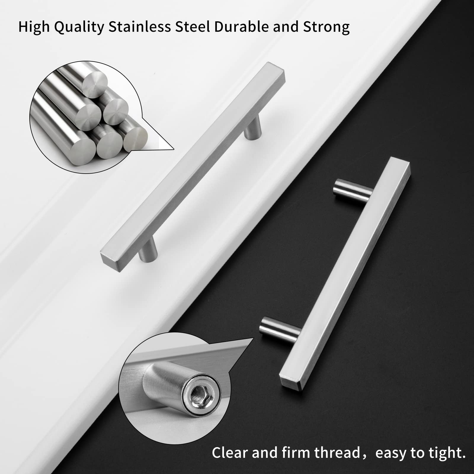 Brushed Nickel Kitchen Cabinet Handles 3 Inch Hole Centers - 5 Pack HDJ22SN Drawer Pulls for Dressers, Cabinets & Furniture | Modern Hardware for Home Kitchen & Bathroom Renovation