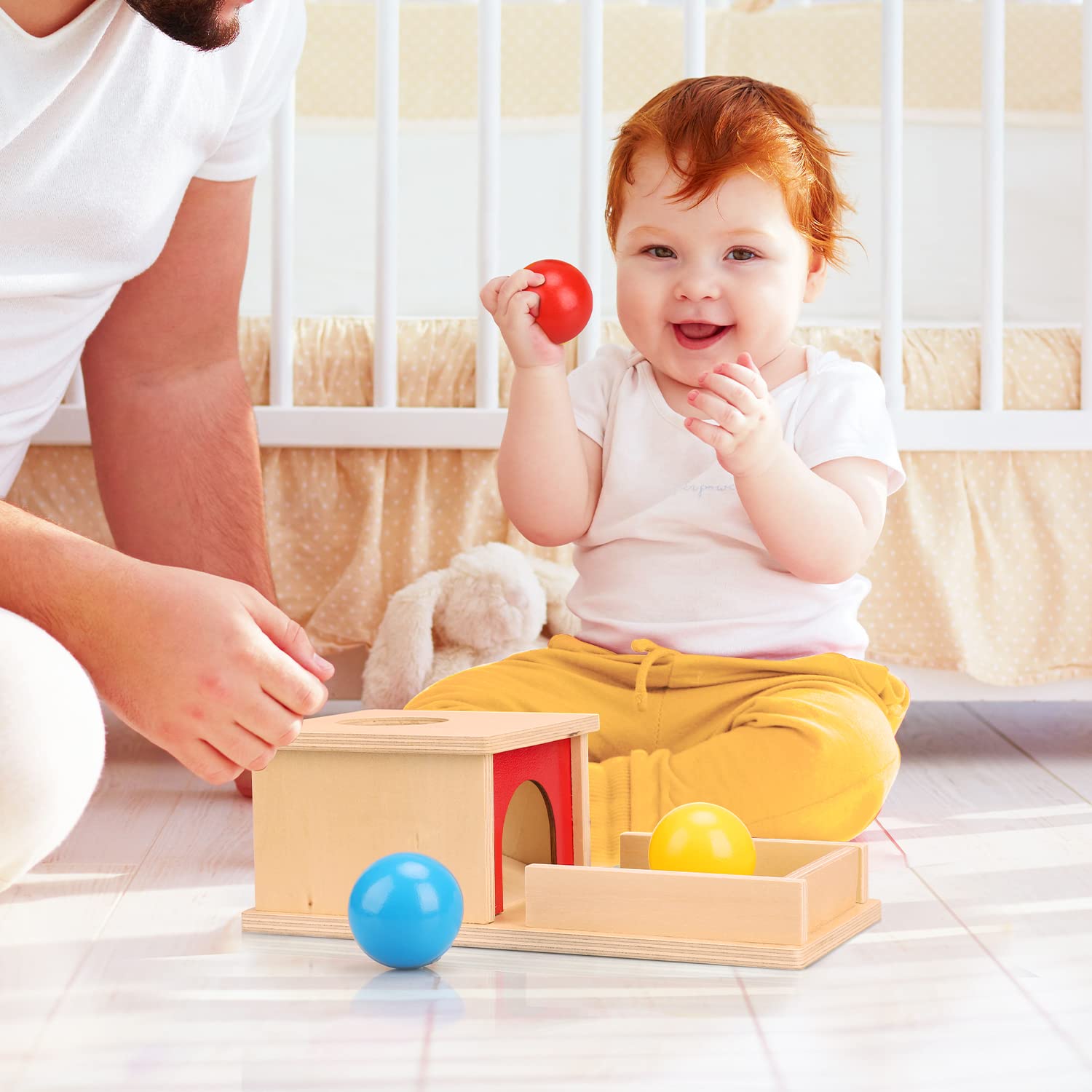 Montessori Wooden Ball Drop Toy Box with Tray & 3 Balls - Object Permanence Learning Toy for Babies 6-12 Months - Early Educational Montessori Baby Toy for Sensory Play & Fine Motor Skills Development - Perfect for Daycare, Homeschooling & Toddler Playtime