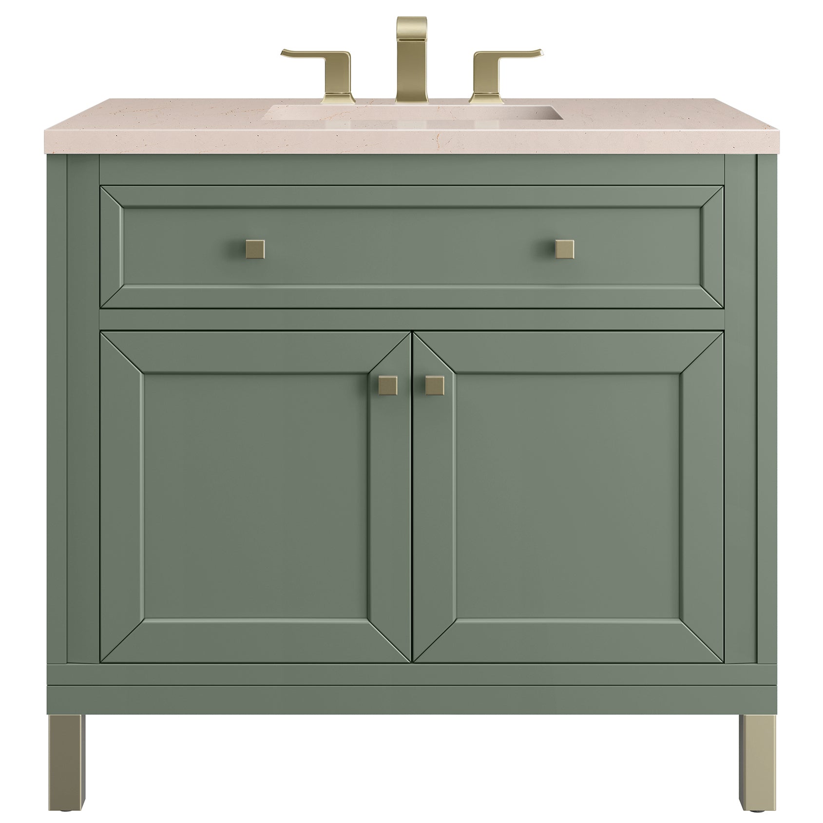 James Martin Vanities Chicago Collection 36 Inch Single Bathroom Vanity in Smokey Celadon with Countertop Options - Modern Farmhouse Style for Small Bathrooms & Powder Rooms