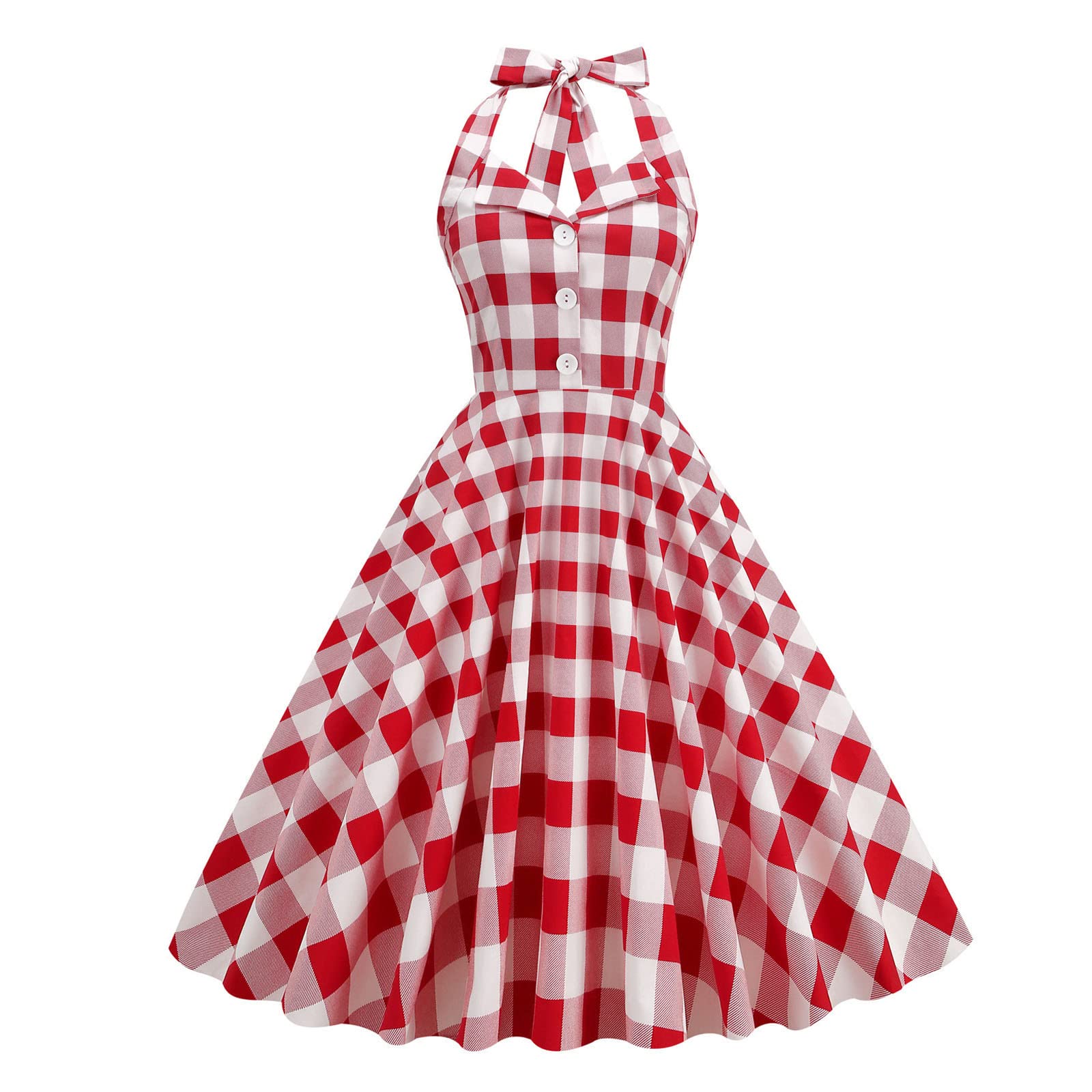 1950s Vintage Rockabilly Swing Dress for Women - Retro Cocktail Party Dress with Bowknot Halter & Boho Floral Print | Perfect for Swing Dancing, Cocktail Parties & Vintage-Themed Events