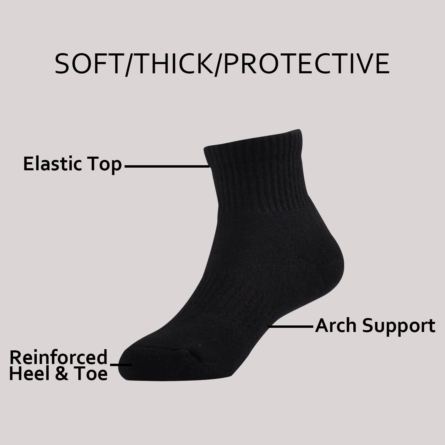 EPEIUS Kids Boys Girls Cushioned Athletic Socks - 6 Pack Thick Cotton Quarter Sports Running Ankle Socks for Ages 4-14 - Perfect for School, Play & Sports Activities