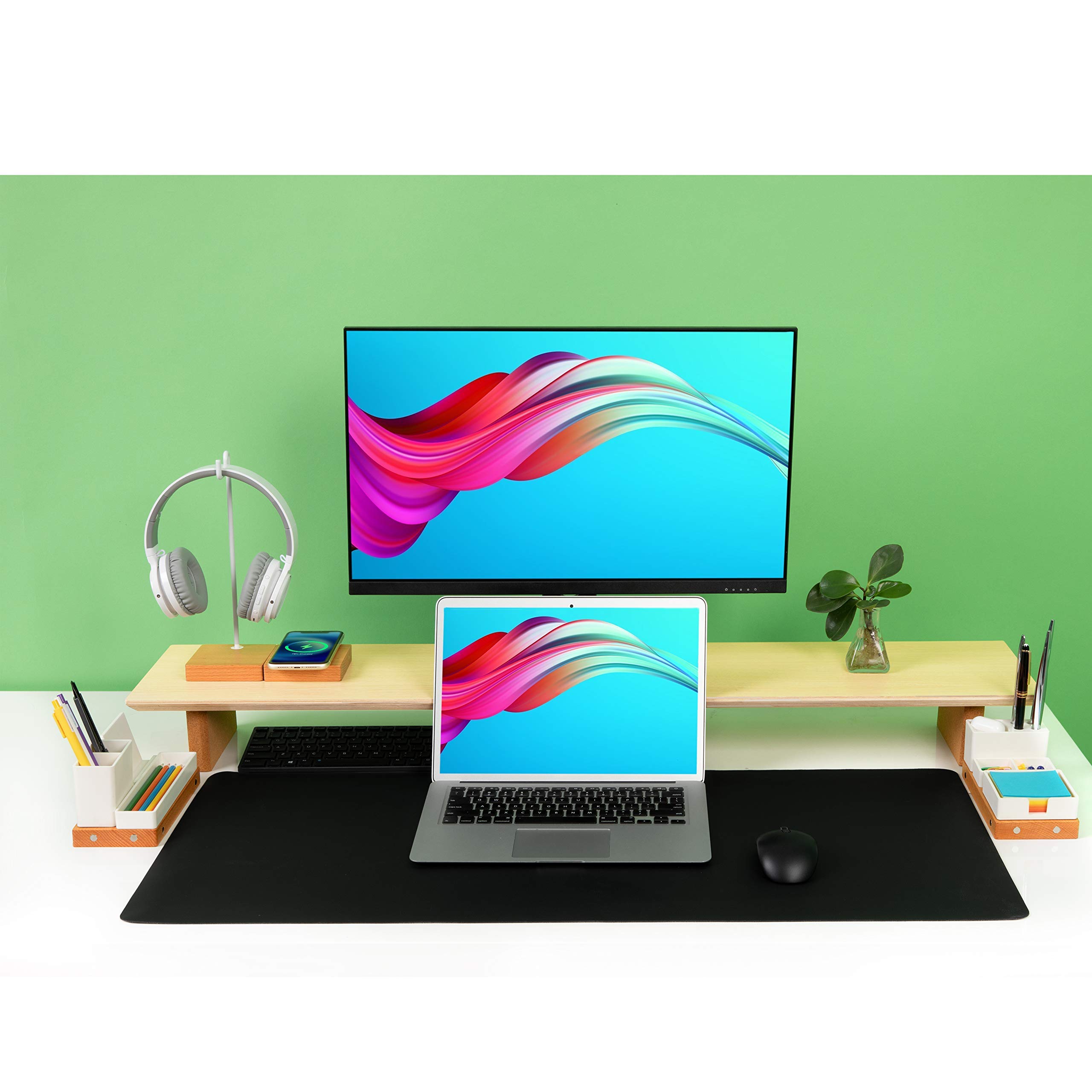 Premium Leather Desk Pad & Monitor Stand - Ergonomic Office Accessory for Laptop, Keyboard & Workspace Organization - Perfect for Home Office, Gaming & Study Setup