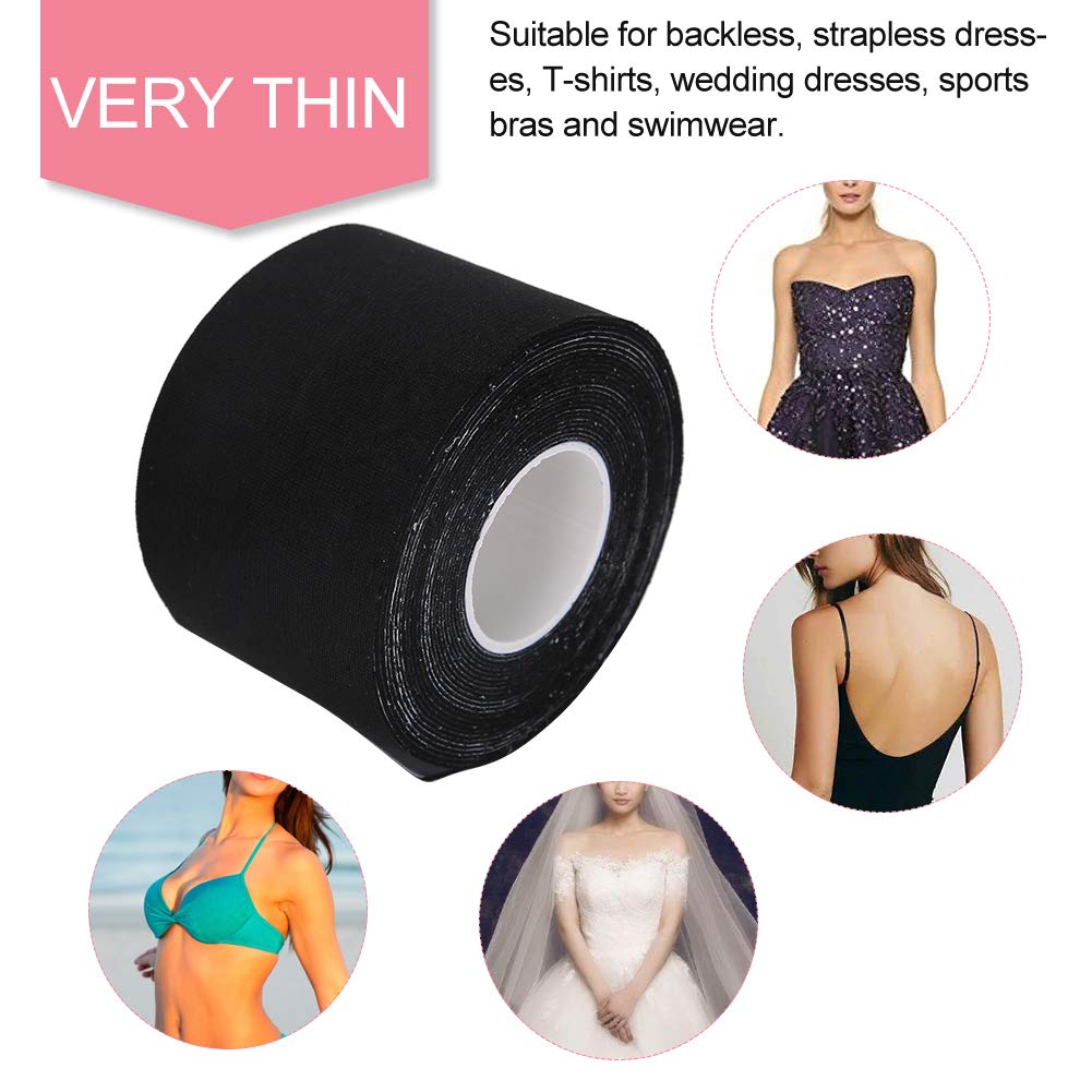 FILFEEL Reusable Push Up Tape & Nipple Covers - Breathable Silicone Adhesive Bra for Women, Black | Perfect for Workout, Sports, Evening Wear & Special Occasions