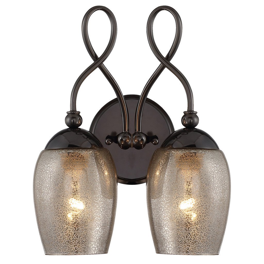 Emma 2-Light Wall Sconce - Black Chrome Finish with Mercury Glass Shade for Living Room, Bedroom & Hallway Lighting Decor