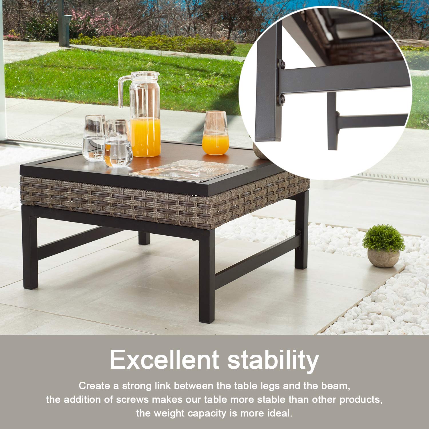 Brown PE Wicker Outdoor Side Table - Square Metal Frame Rattan Tea Table for Patio, Garden, Deck & Pool - Durable Weather-Resistant Furniture for Relaxing & Entertaining