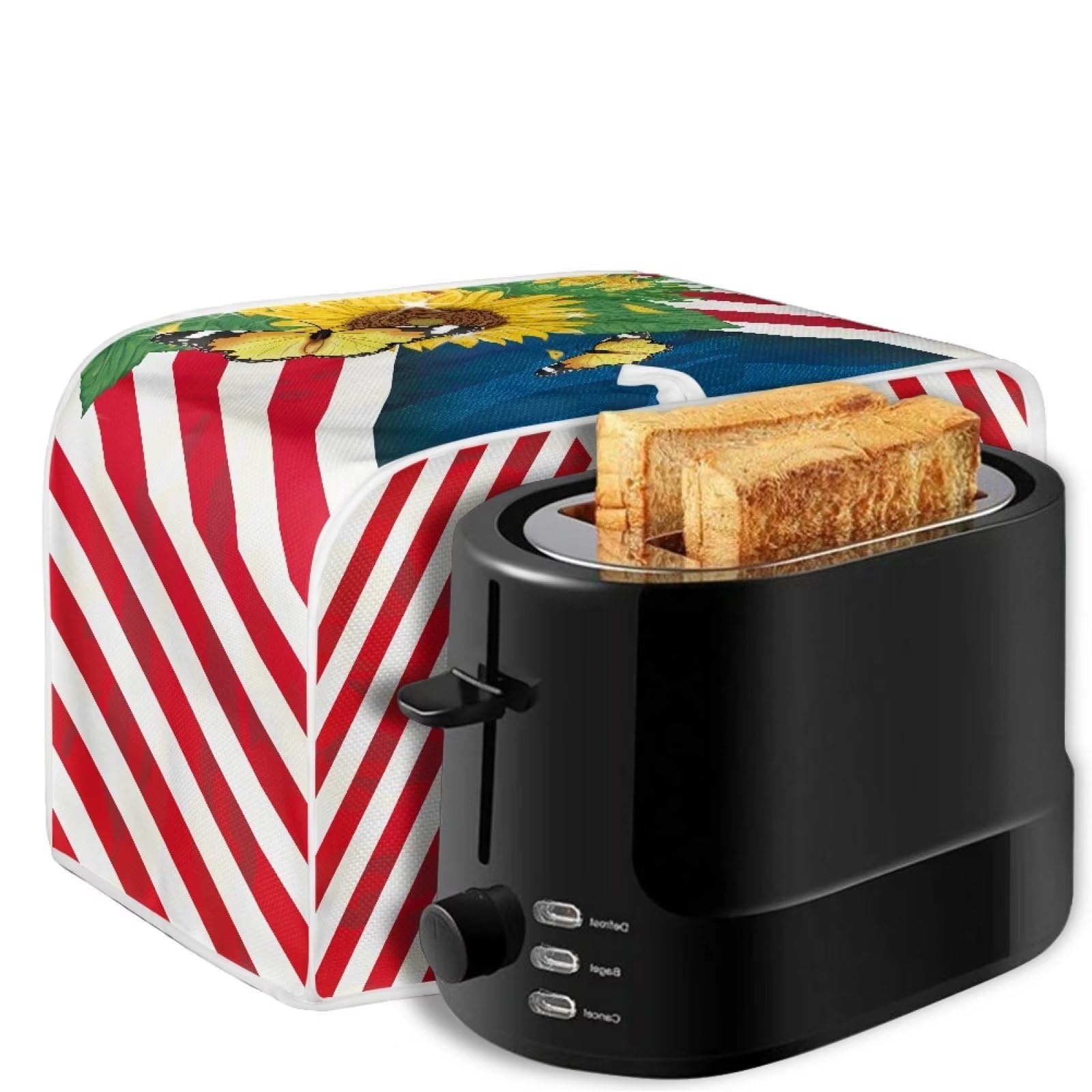American Flag Sunflower Toaster Cover for 4-Slice Toasters - Universal Fit Anti-Splatter Kitchen Appliance Cover - Cute Kitchen Decor Accessory - Perfect for Breakfast Nook, Farmhouse Style Kitchens & Patriotic Home Decor