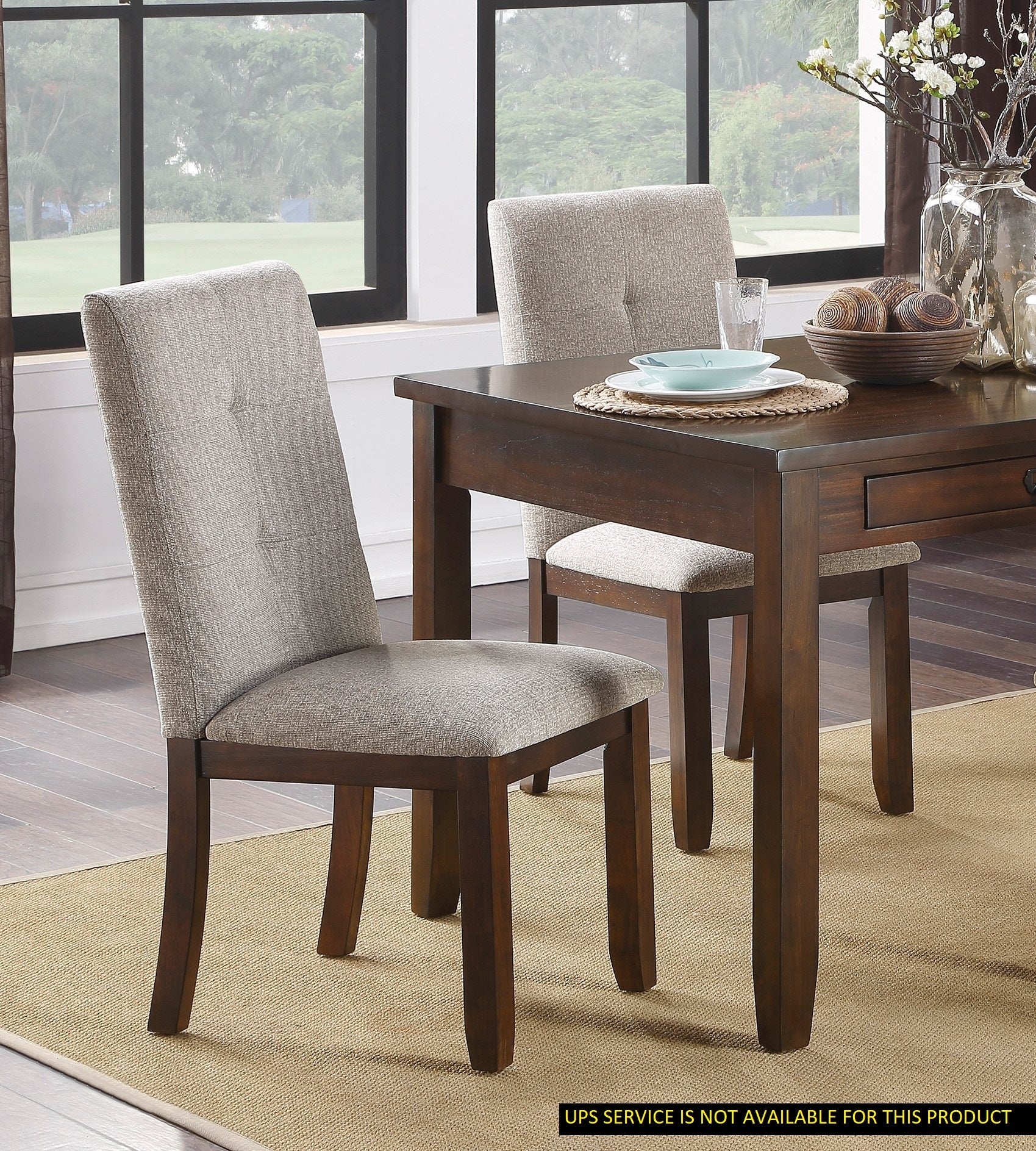 Dark Cherry Finish Chenille Upholstered Dining Chairs Set of 2 - Tufted Back Wood Frame Kitchen Chairs for Dining Room & Breakfast Nook