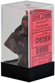 Chessex Polyhedral 7-Piece Dice Set - Translucent Smoke with Red | Perfect for D&D, RPGs, Board Games & Tabletop Gaming