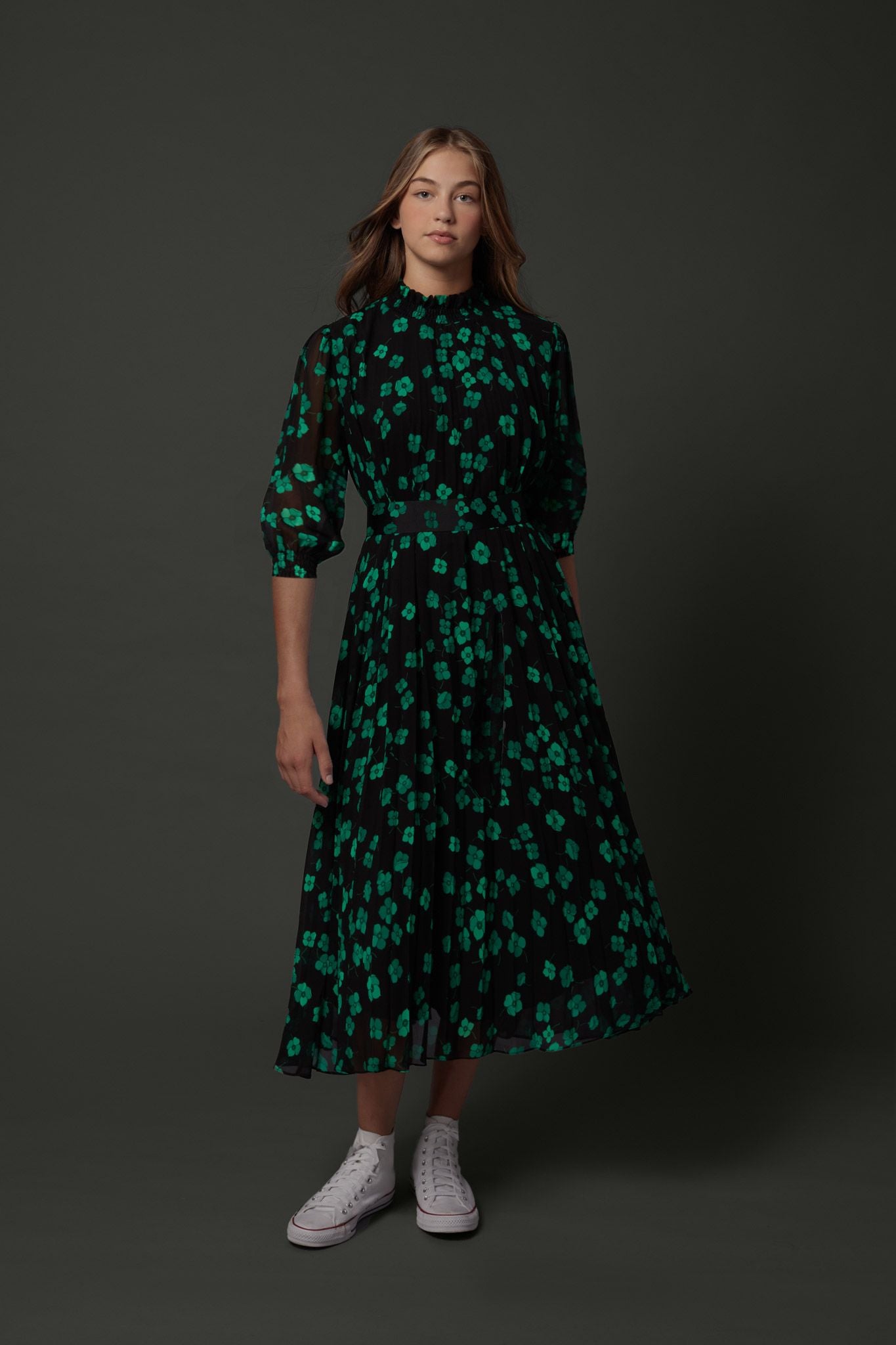 Zaikamoya Jamie Green Floral Print Dress - Elegant Summer Casual Dress for Women, Perfect for Parties, Weddings & Outdoor Events