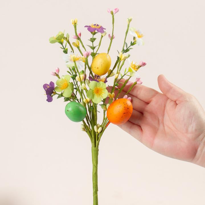 6 Pack Artificial Easter Egg Floral Picks with Pip Berries - 12 Inch Spring Decor for Easter, Holiday Flower Arrangements & DIY Home Centerpieces