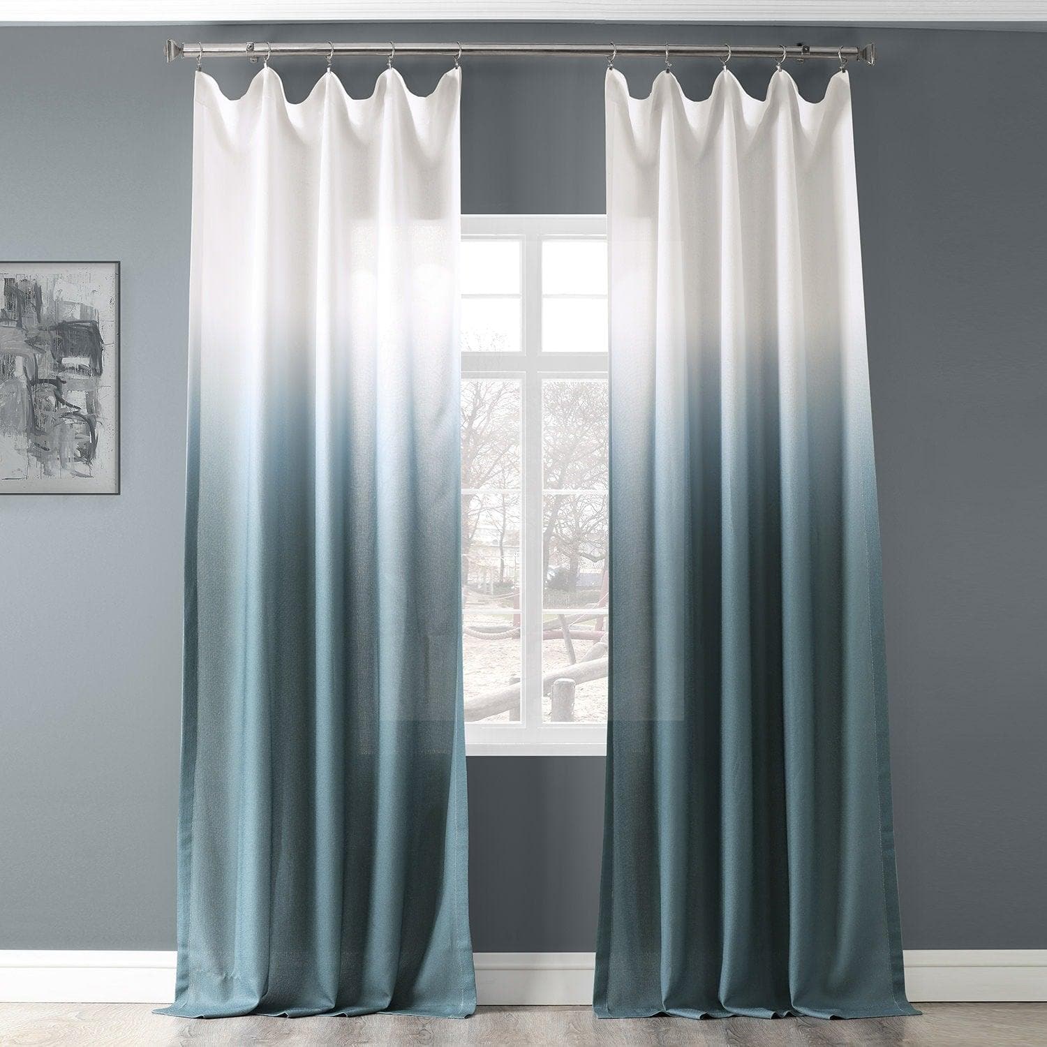 Aqua Abstract Ombre Faux Linen Curtains - Light Filtering Window Drapes for Living Room, Bedroom & Nursery - 84 Inch Length (Set of 2 Panels)