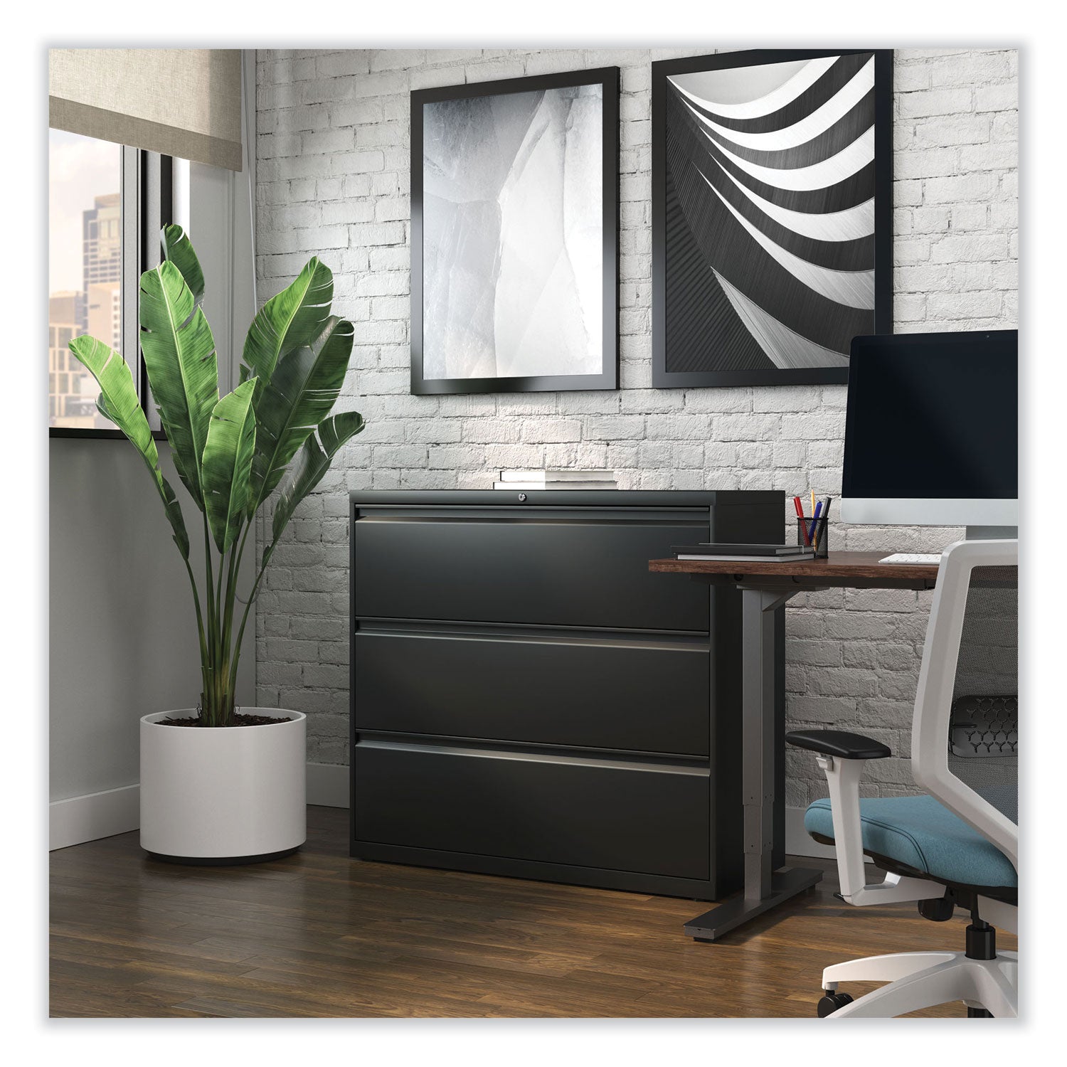 Alera® 3-Drawer Lateral File Cabinet - Legal/Letter/A4/A5 Size - Black - 42