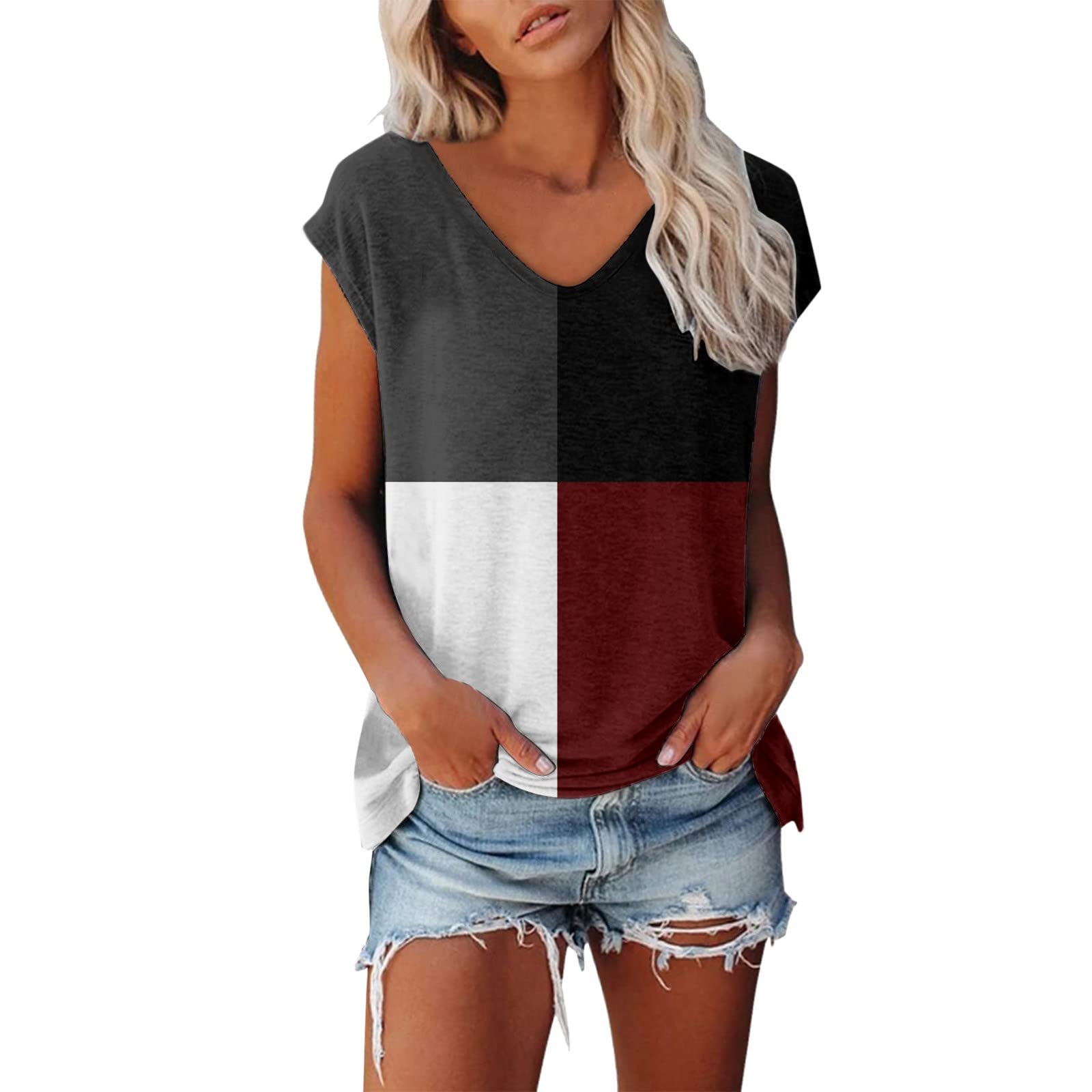 Skang Women's Loose Fit Batwing Sleeve Tunic Tops - 2023 Short Sleeve V-Neck Basic Tee Shirts in Solid Colors | Perfect for Casual Wear, Office Outfits & Summer Fashion