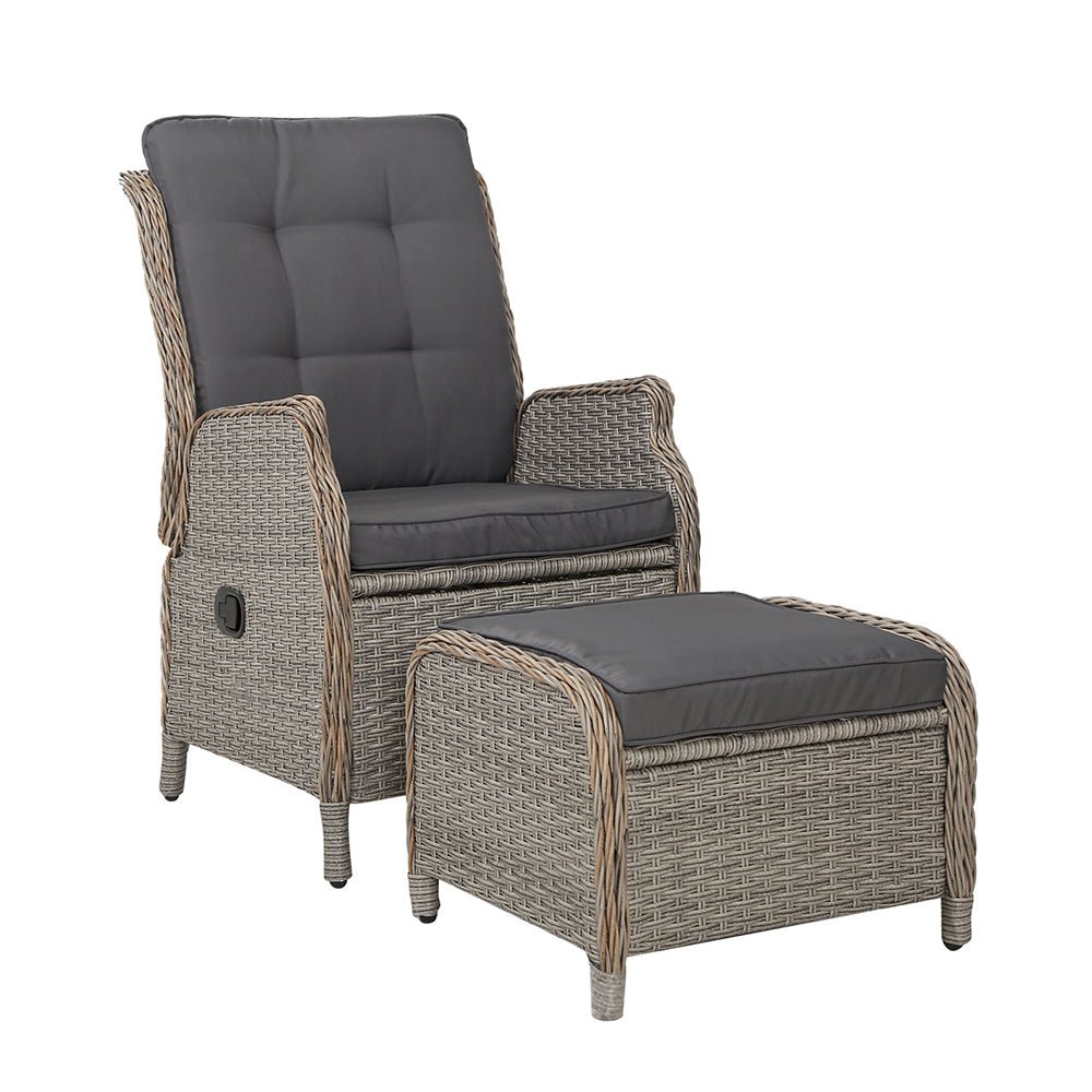 Ella Outdoor Recliner Patio Chair - Adjustable Grey Lounge Chair for Backyard, Poolside & Garden Relaxation - Weather-Resistant Patio Furniture for Comfortable Outdoor Lounging