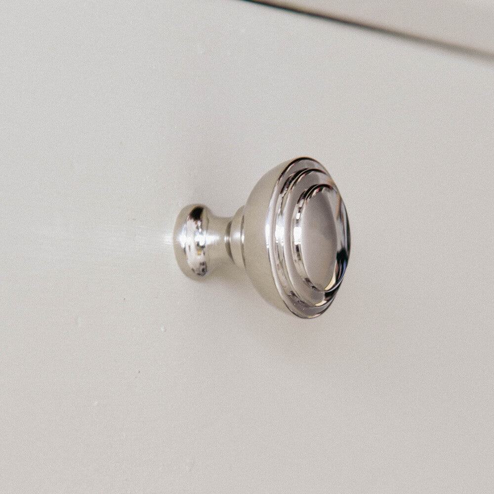 Polished Nickel Round Ribbed Cabinet Knob - Elegant Hardware for Kitchen & Bathroom Cabinets - Perfect for Modern Home Décor & DIY Projects
