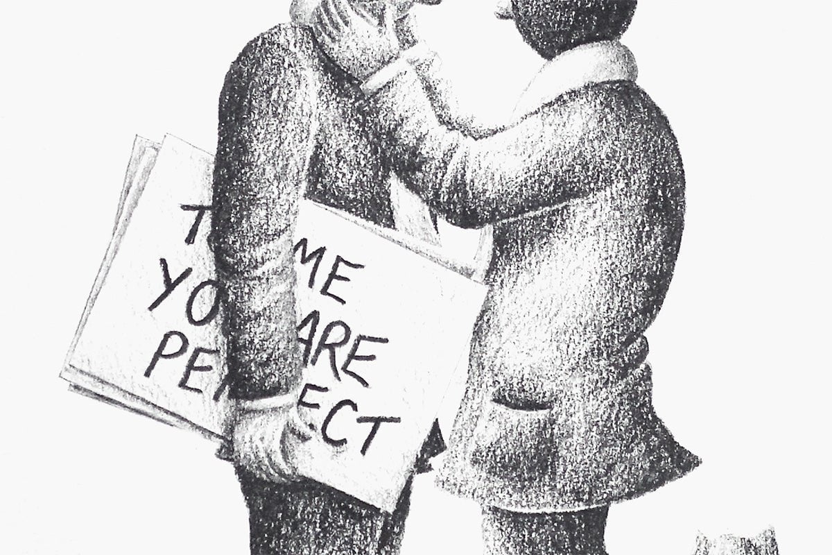Actually... I Love You Too Original Sketch Art Print - Romantic Gift for Couples, Valentine's Day Present, Home Decor for Bedroom & Living Room