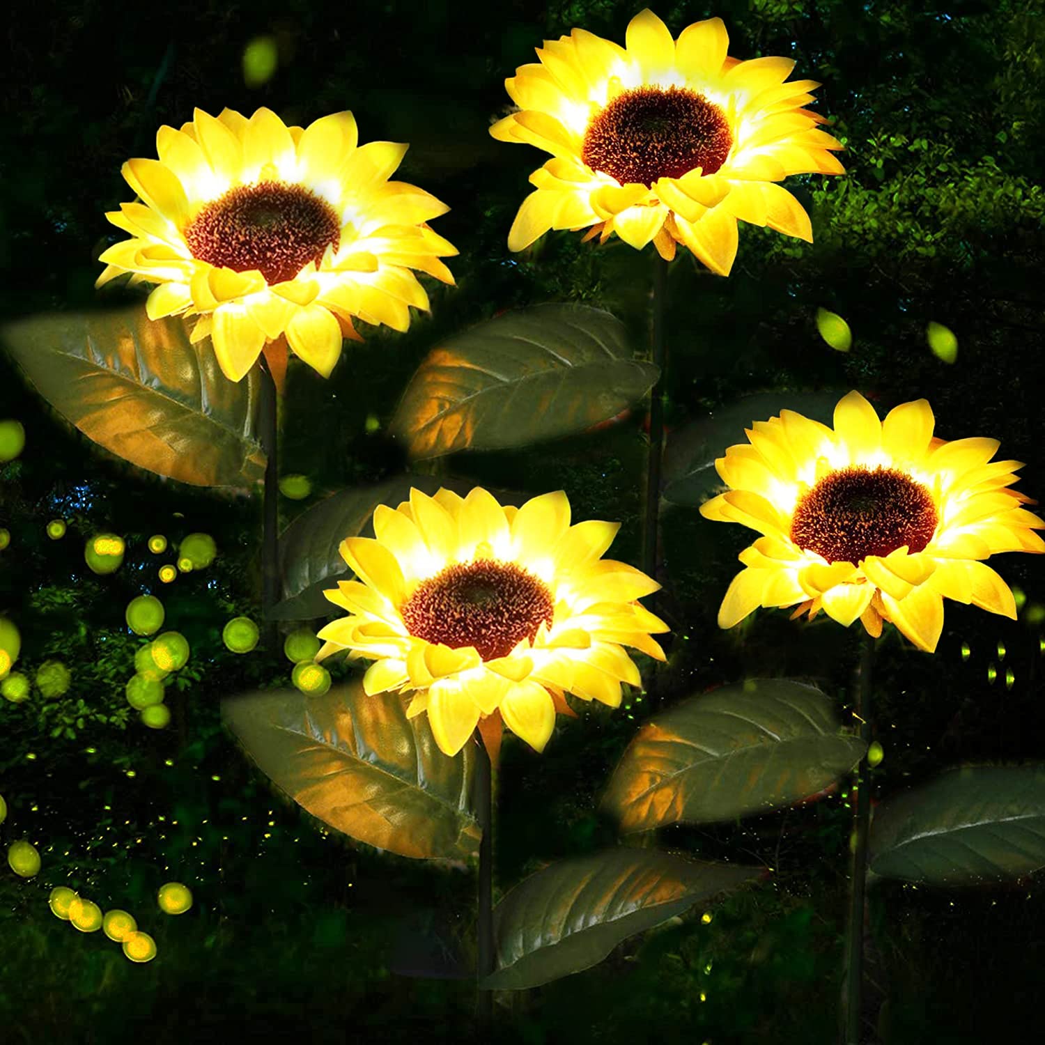 4 Pack Solar Sunflower Garden Lights - Outdoor Waterproof Solar Powered Flower Stake Lights for Garden, Yard, Patio, Balcony Decor - Perfect for Wedding, Party, Halloween & Holiday Decorations (Day & Night Use)