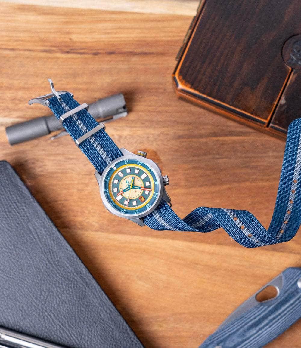 Blue Pinstripe Zero Pass Ribbed Nylon Strap - Adjustable Wristband for Smartwatches & Fitness Trackers - Perfect for Running, Workouts & Daily Wear