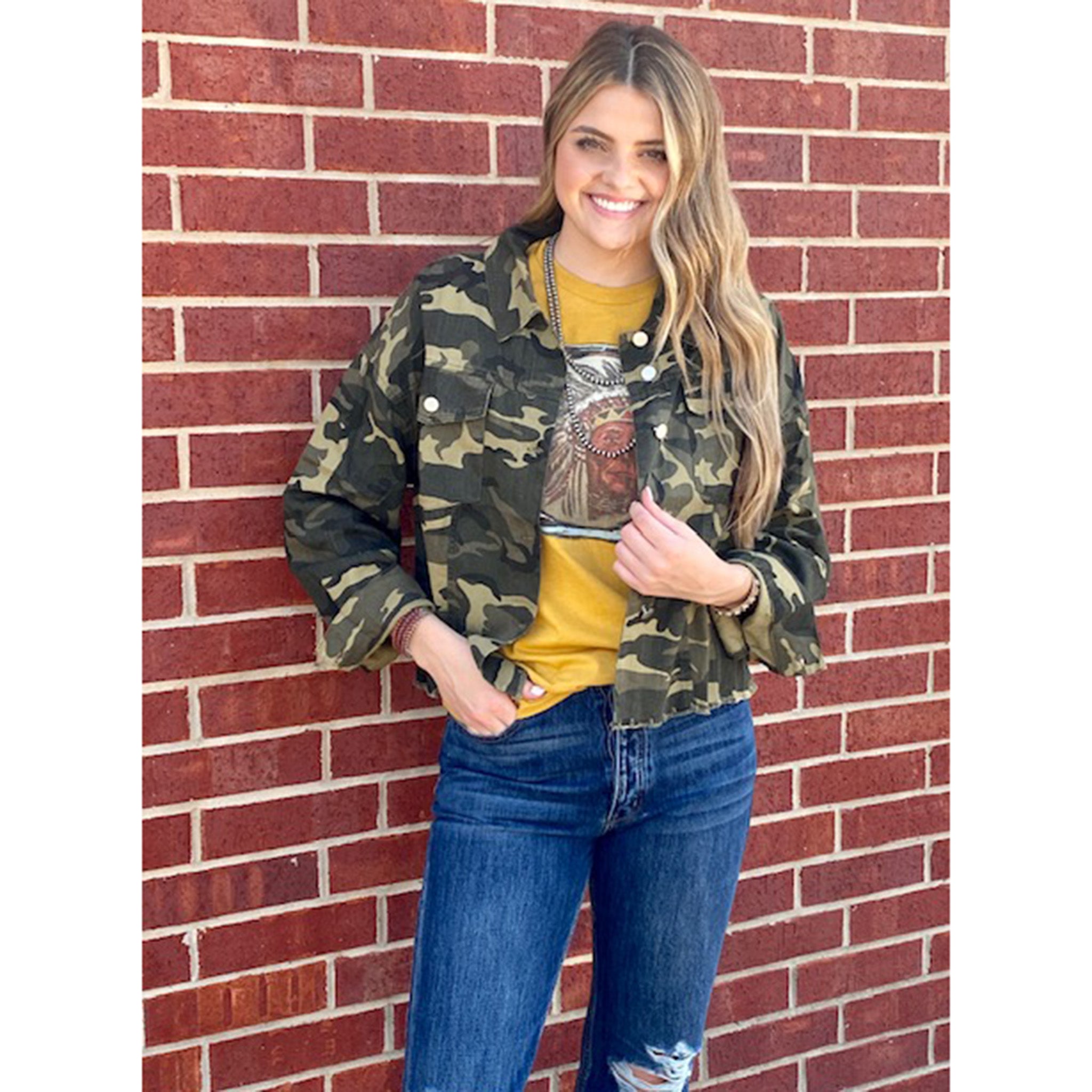 Andre Women's Distress Camo Jacket - Stylish Camouflage Outerwear for Women | Perfect for Outdoor Adventures, Hiking & Casual Streetwear
