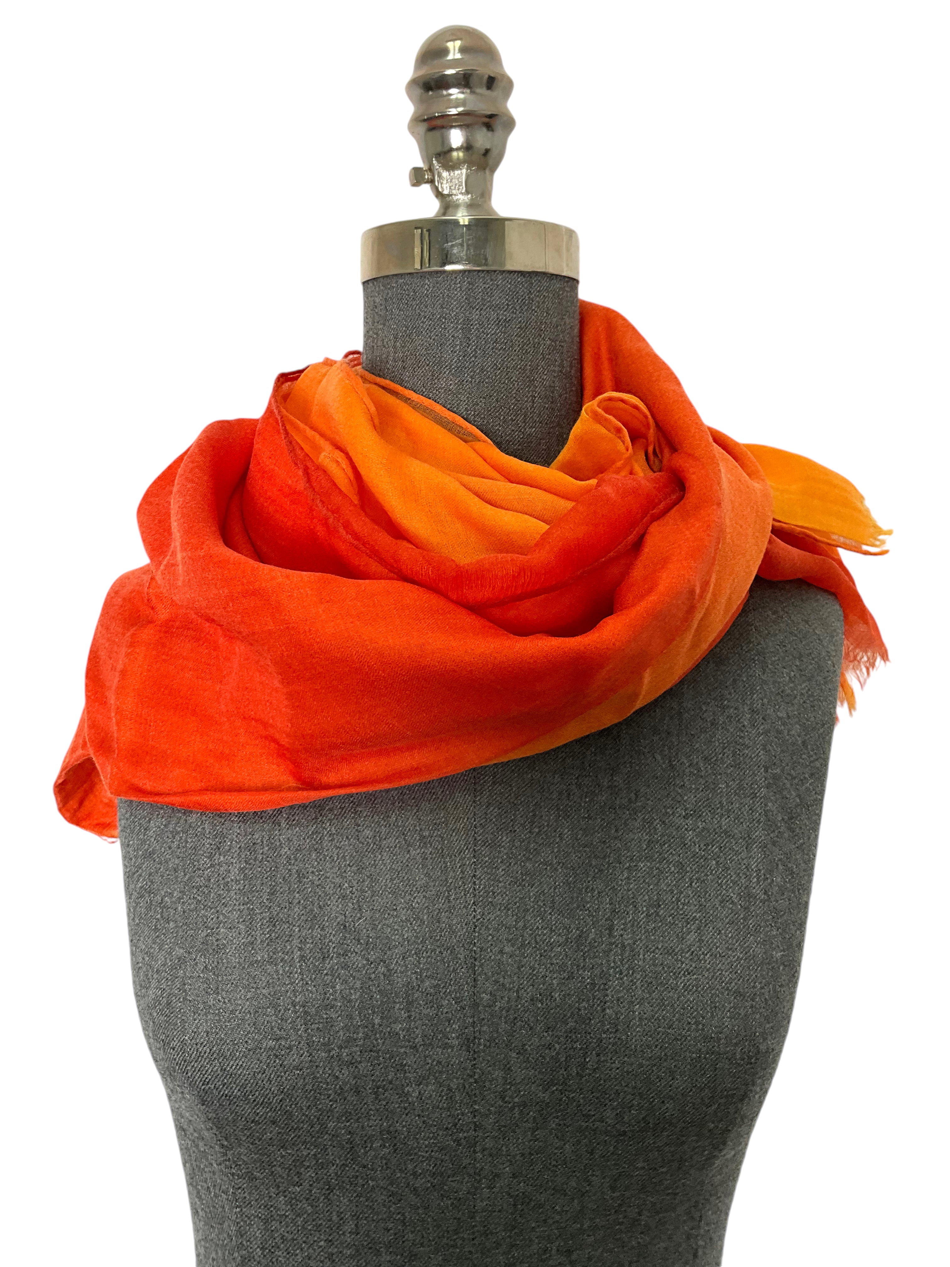 LORO PIANA Ombre Cashmere Fringe Trim Scarf - Luxury Soft Warm Winter Shawl Wrap for Women - Perfect for Cold Weather, Office & Evening Outfits