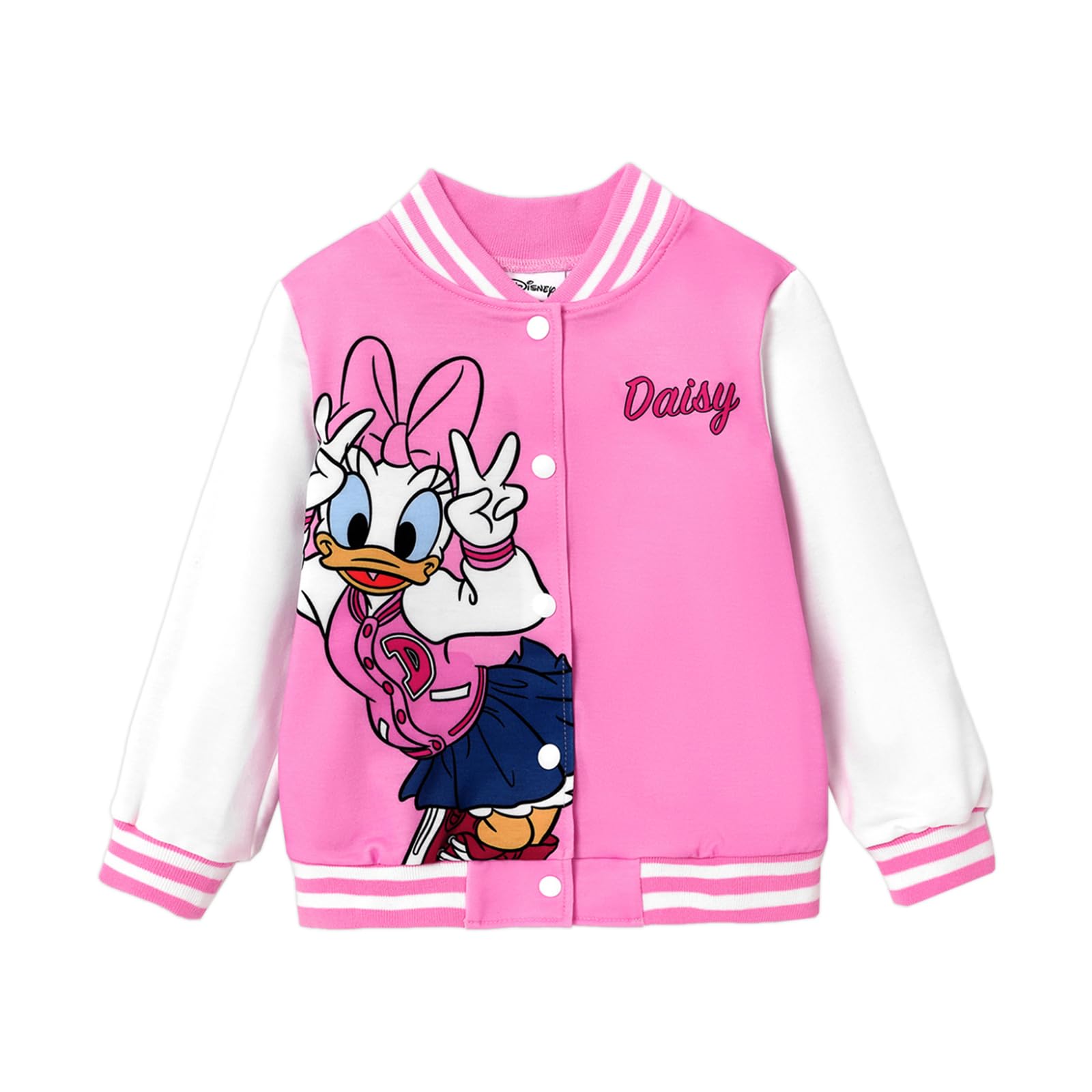 Disney Minnie Mouse & Mickey Mouse Stitch Kids Varsity Bomber Jacket - Lightweight Button-Up Sweatshirt for Toddler to Big Kids (2T-14) - Perfect for School, Playdates & Disney Theme Park Visits
