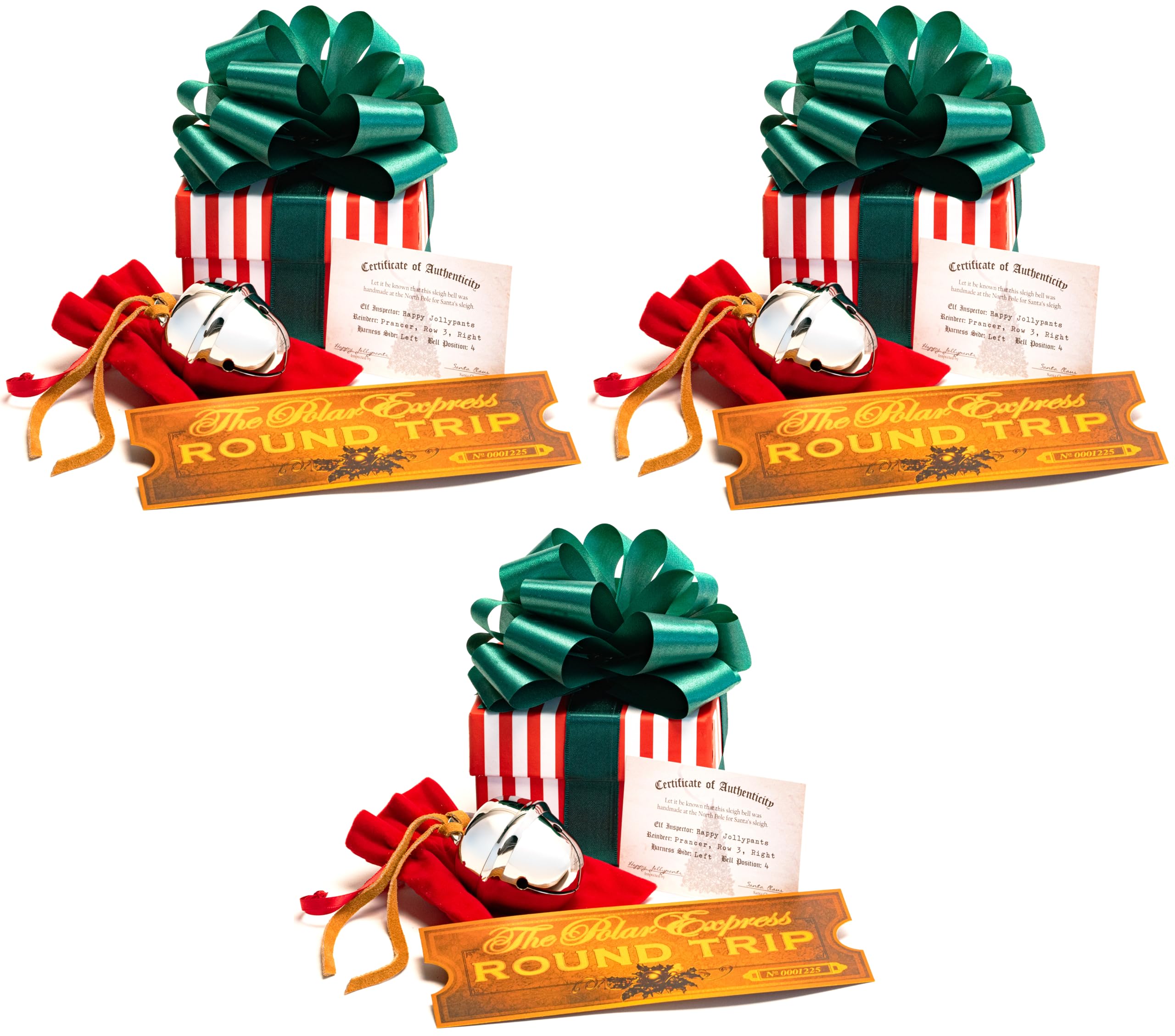 LilyDeal Polar Express Sleigh Bell Gift Set with Round Trip Ticket (3-Pack) - Perfect for Christmas Decorations, Holiday Parties & Train-Themed Gifts