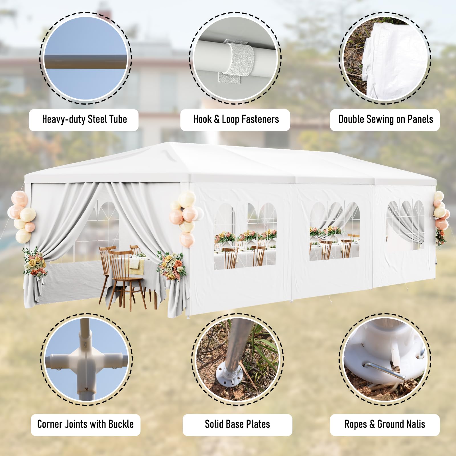 10x30 White Party Tent - Heavy Duty Outdoor Canopy with 8 Removable Sidewalls for Weddings, BBQ, Graduation & Backyard Events | Waterproof Patio Gazebo Shelter for Garden Parties, Birthday Celebrations & Outdoor Gatherings