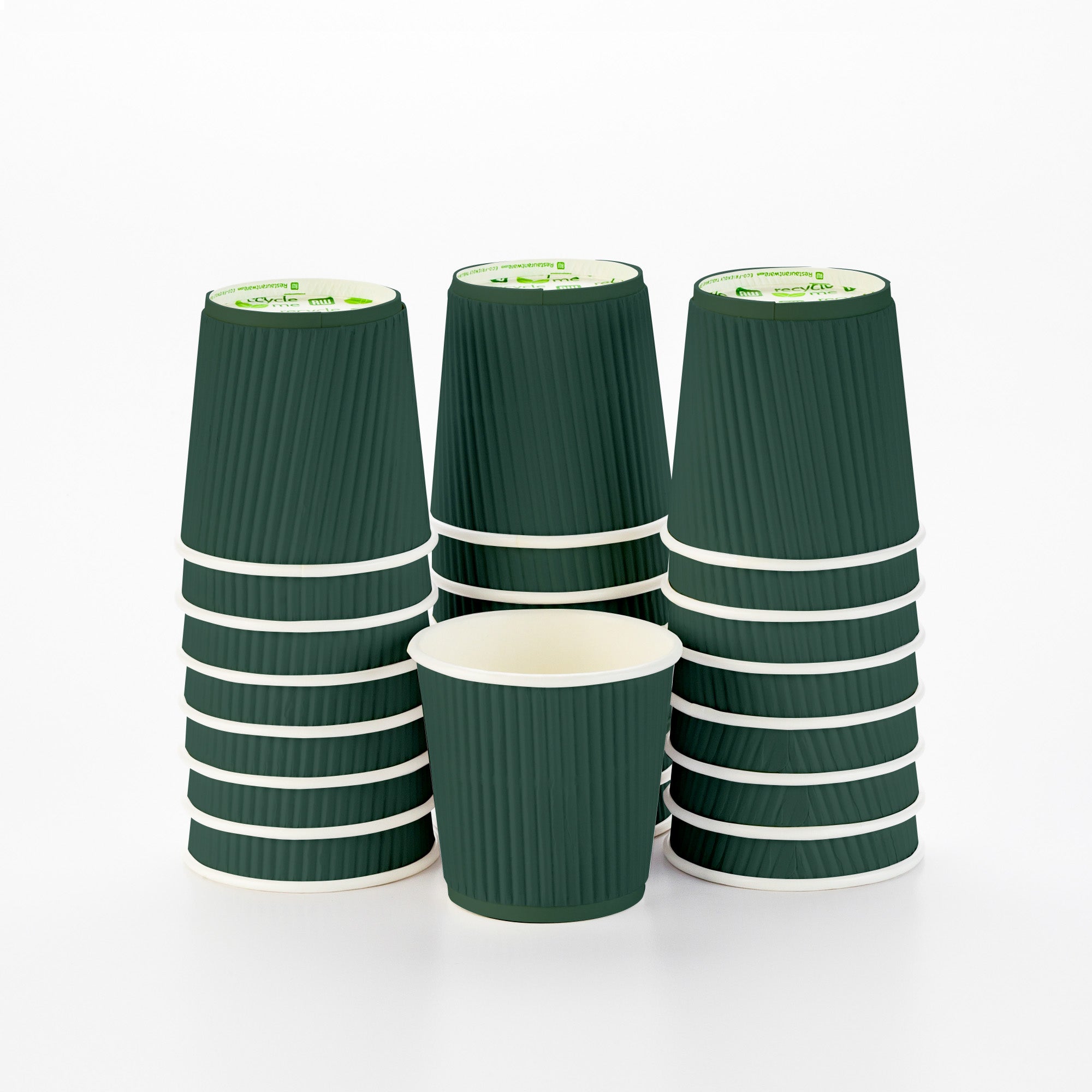 Eco-Friendly 4 oz Forest Green Paper Coffee Cups with Ripple Wall - 25 Count Box (2.5