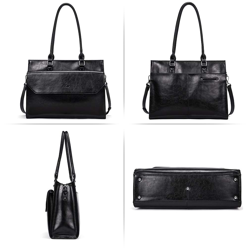 CLUCI Vintage Oil Wax Leather Briefcase for Women - 15.6 Inch Laptop Business Shoulder Bag | Professional Office Work, Business Meetings & Daily Commute