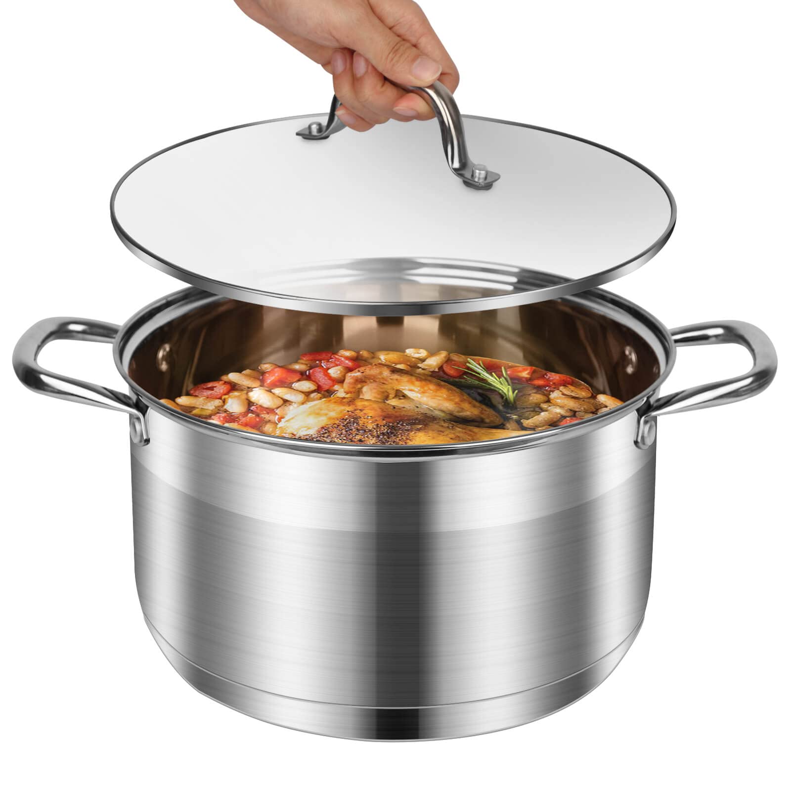 10 Quart Stainless Steel Stock Pot with Lid - Induction Compatible Soup & Cooking Pot for Home & Restaurant Use - Durable Cookware for Boiling, Stewing & Meal Prep