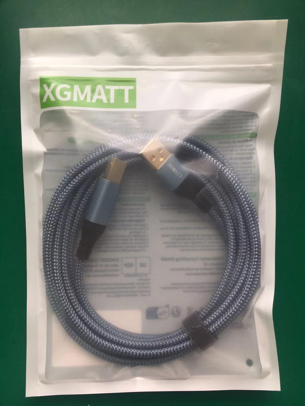XGMATT 10ft USB 2.0 Printer Cable A Male to B Male - Durable Braided Nylon Scanner Cord Compatible with HP, Dell, Canon, Lexmark, Xerox, Brother, Samsung Printers - Blue - Perfect for Home Office & Small Business Printing Needs