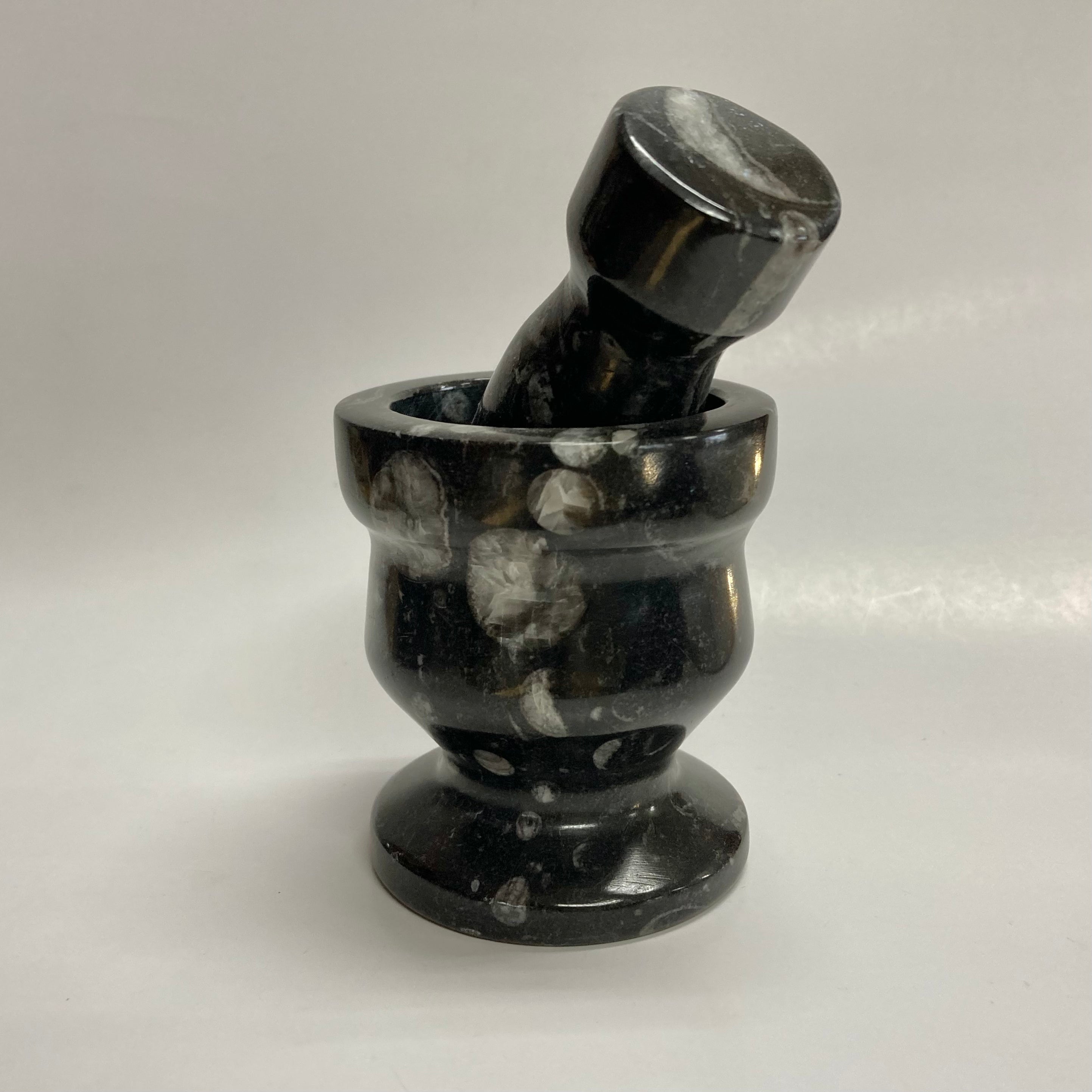 Premium Orthoceras Fossil Mortar and Pestle Set - Natural Stone Spice Grinder for Herbs, Salt & Pepper - Perfect for Kitchen, Cooking & Ayurvedic Medicine Preparation