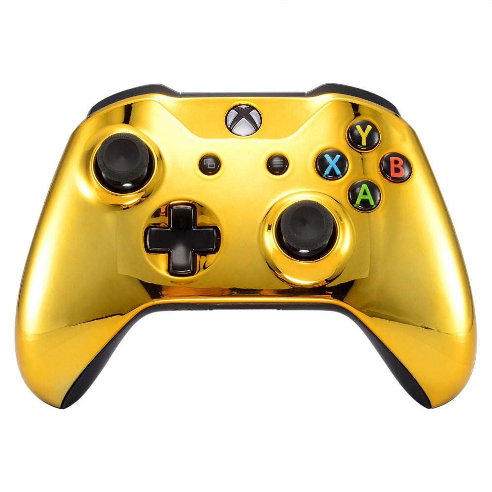 eXtremeRate Chrome Gold Edition Front Housing Shell Faceplate for Microsoft Xbox One X & One S Controller - Premium Replacement Cover for Enhanced Gaming Experience - Perfect for Customization, Repair, and Competitive Gaming Sessions