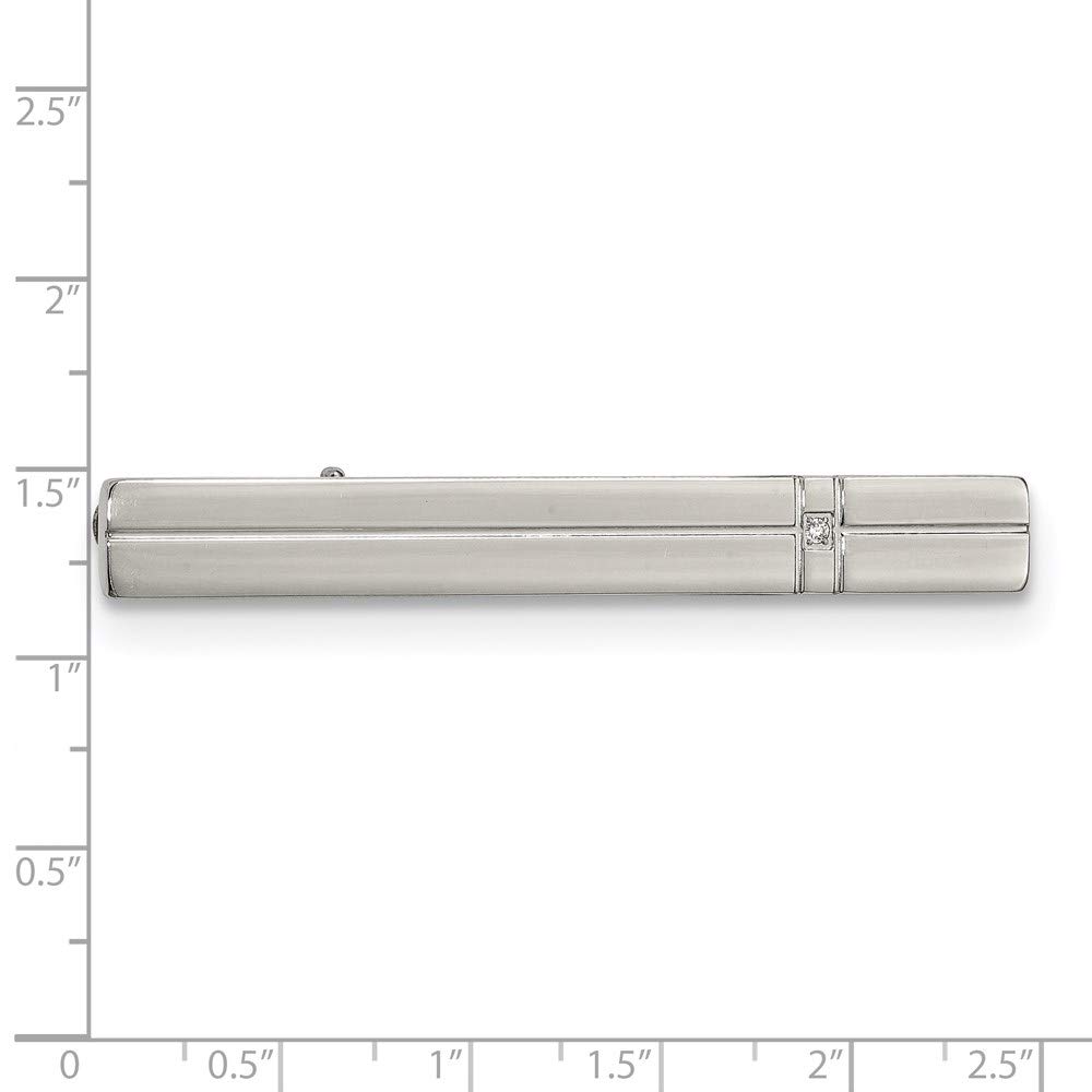 The Black Bow Stainless Steel & CZ Polished Grooved Tie Bar Clip, 7 x 60mm - Elegant Accessory for Formal Events & Business Attire